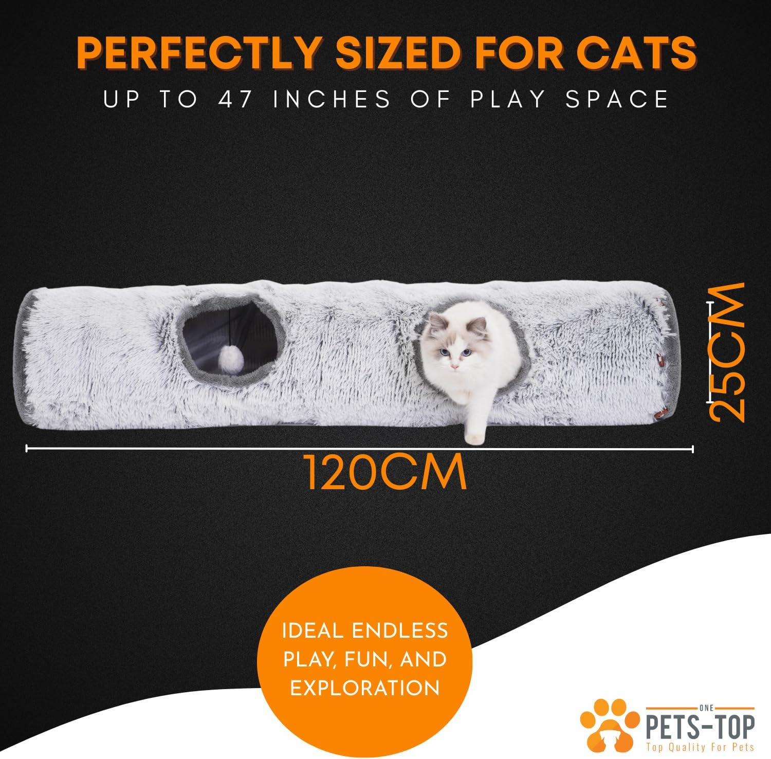 One PETS-TOP Cat Tunnel Long, XXL Cat Tunnel, Large Cats, Rustling Tunnel for Cats, Interactive Cat Toy for Indoors, Made of Soft Plush image number 3