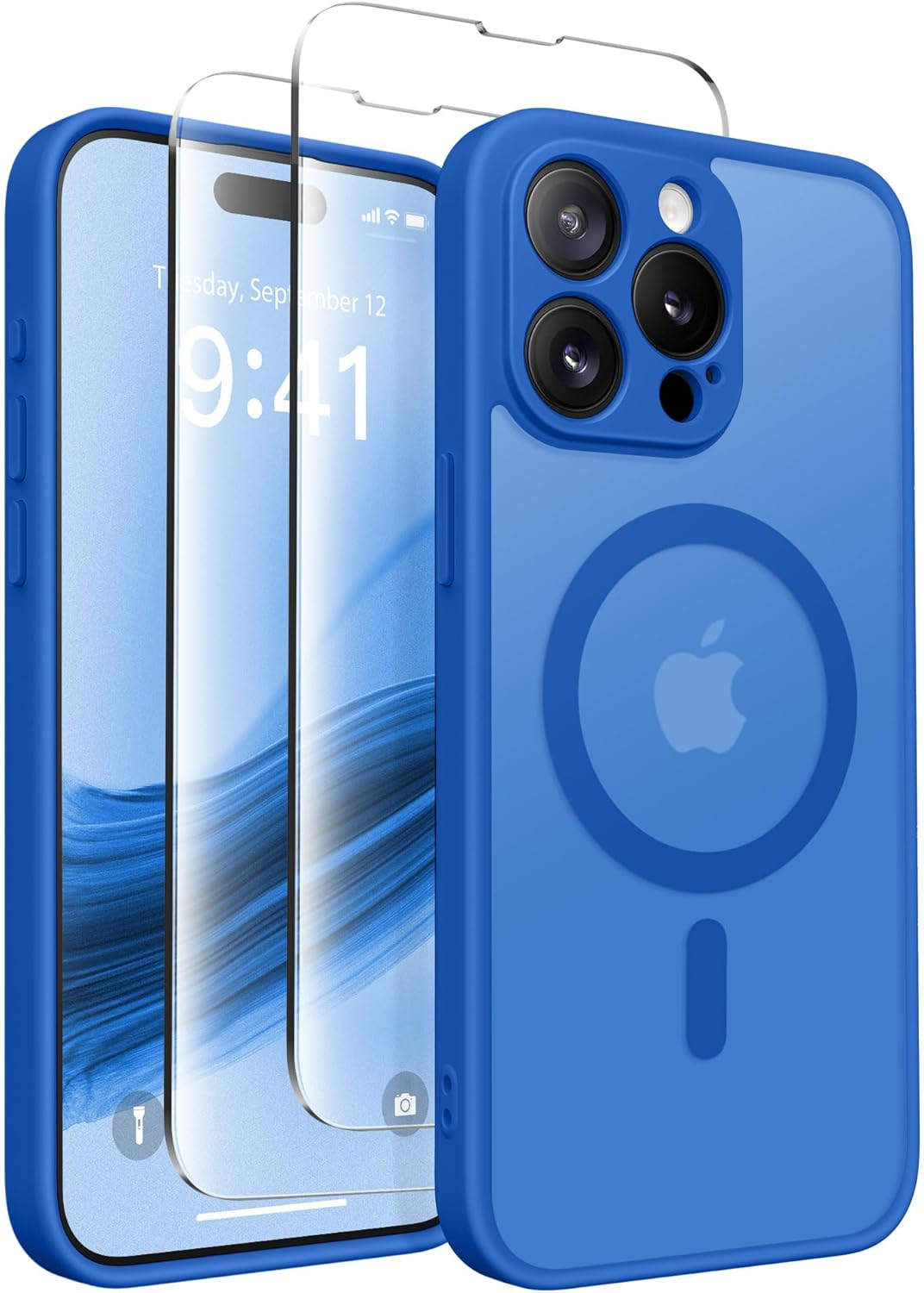 CAPRARO Magnetic for Iphone 15 Pro Max Case, [Compatible with Magsafe] [Full Camera Protection] [14FT Drop Protection] Shockproof Protective Slim Translucent Phone Case, Klein Blue