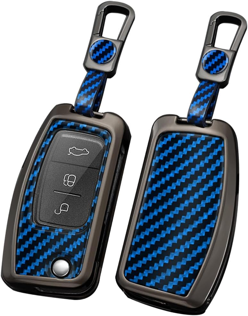 Ontto Alloy Car Key Fob Cover Fit for Ford Focus 2 MK2 Fiesta Mondeo Galaxy Falcon Territory Ecosport Kuga Escape B-Max C-Max Flip Key Case Keyring Smart Key Shell Holder Keychain Accessories Black B