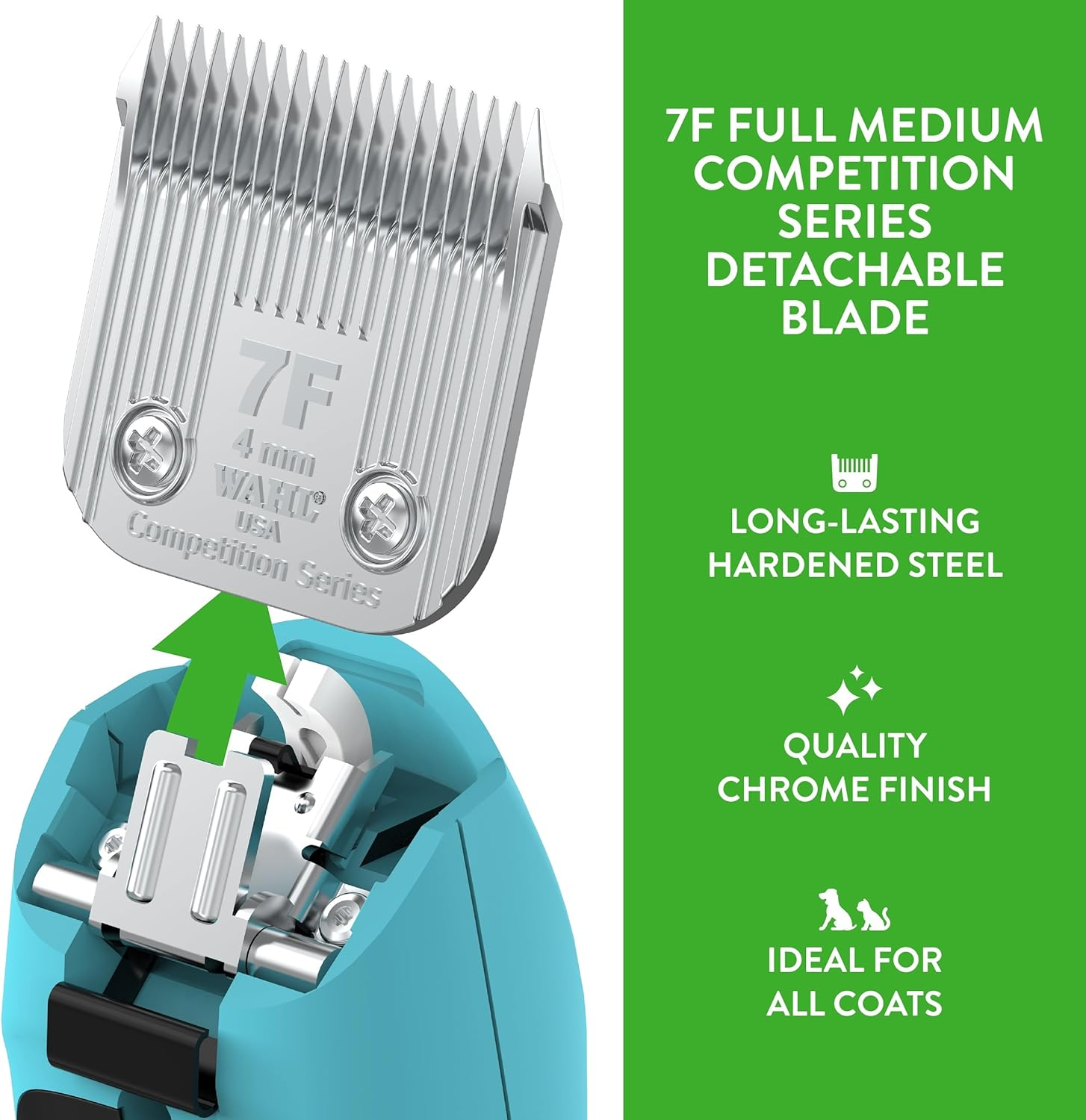 Wahl Professional Animal #7F Full Medium Competition Series Detachable Blade with 4/25-Inch Cut Length (#2368-100), Steel image number 5