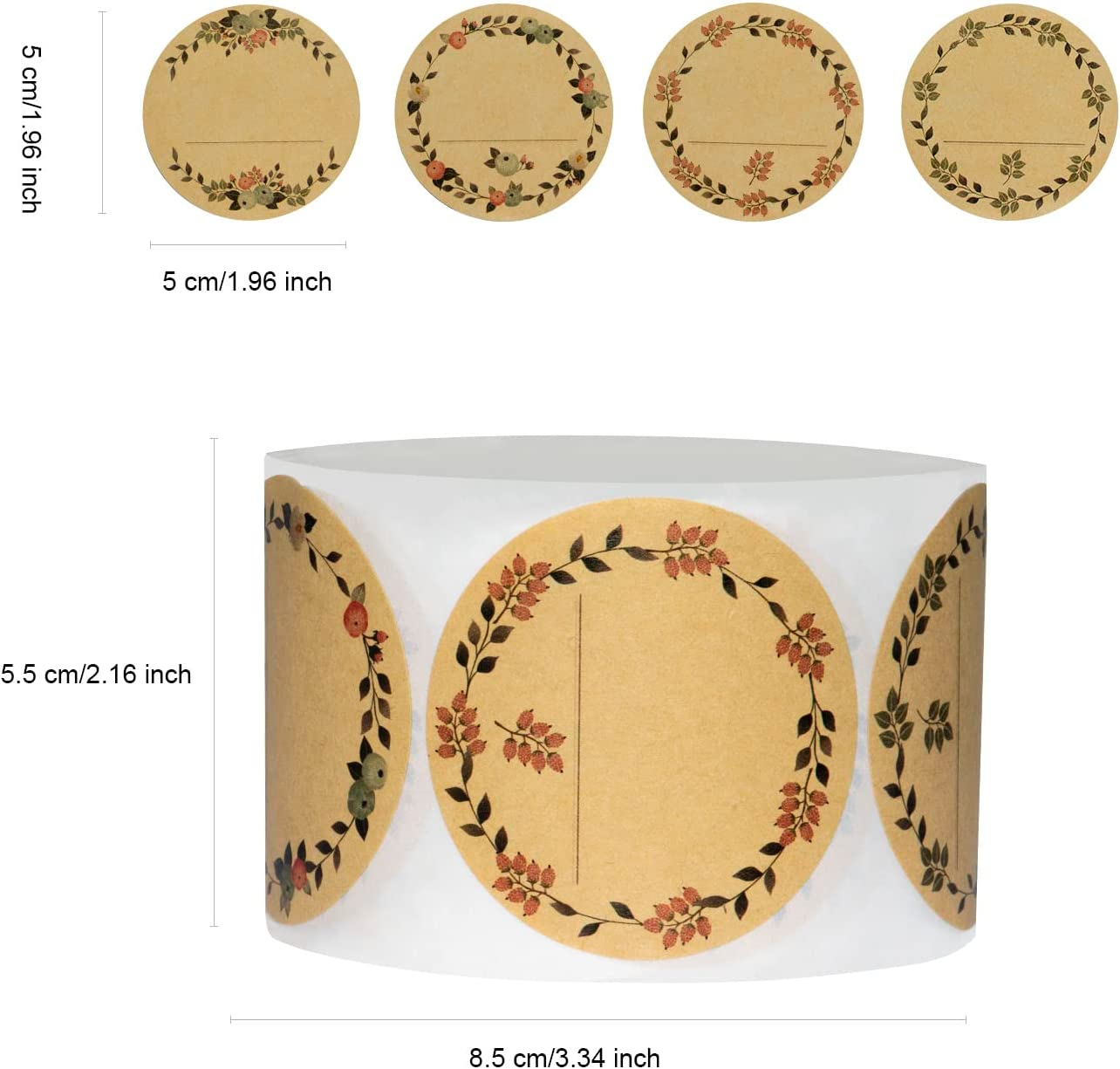 500Pcs Sticky Labels,Self Adhesive Labels,Natural Kraft round Labels,Food Labels,Self-Adhesive Blank Labels for Jam Tubes,Bottles,Baked Goods,Gifts,Envelopes（Brown-1 - Brown-3 image number 5