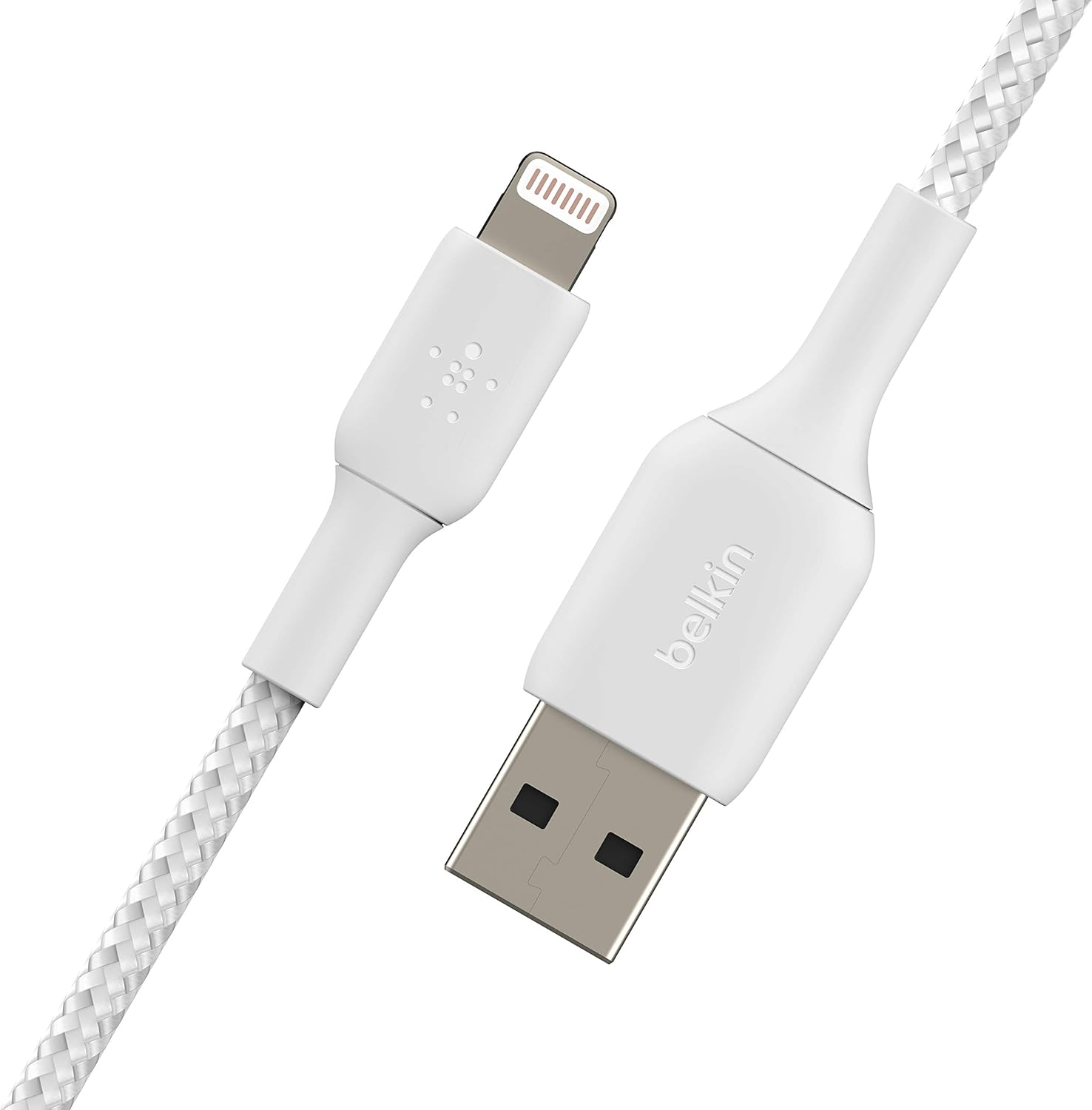 Belkin Boostcharge Braided Lightning Cable - 6.6Ft/2M - Mfi Certified Apple Iphone Charger USB to Lightning Cable 6Ft - Iphone Cable - Iphone Charger Cable - Apple Charger - USB Phone Charger - White image number 2