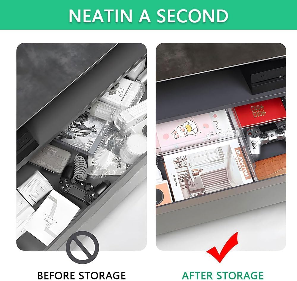 6 Pack Adjustable Clear Plastic Drawer Dividers, Expandable Drawer Organizers with Double-Sided Tape for Kitchen Utensils, Clothing, Wardrobe, Office Storage image number 5