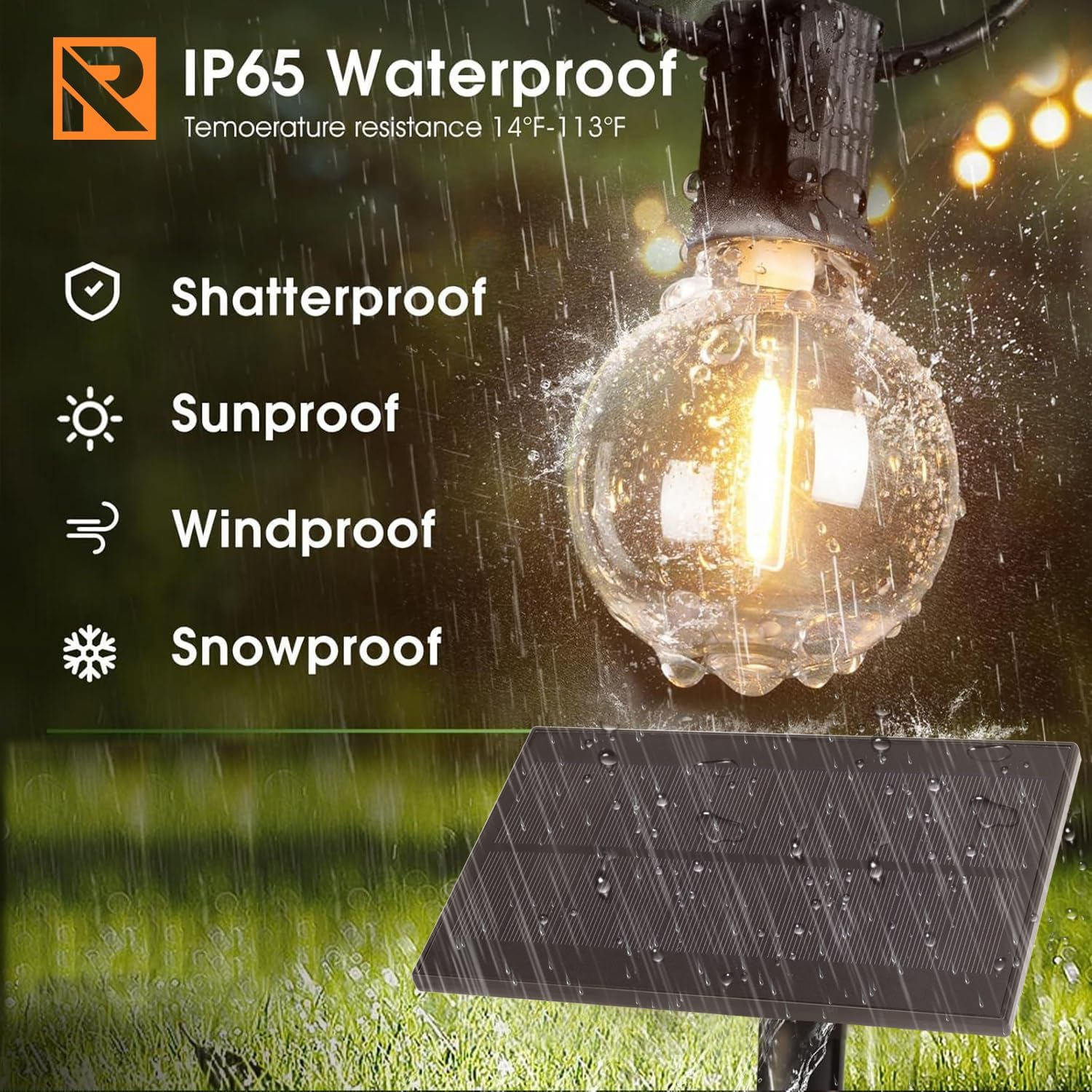 Roccar Solar String Lights Outdoor,15M Solar Festoon Lights Outdoor with 25+1 Shatterproof Waterproof Bulbs,Outdoor Solar Fairy Lights for Patio Porch Garden Backyard Pergola Bistro