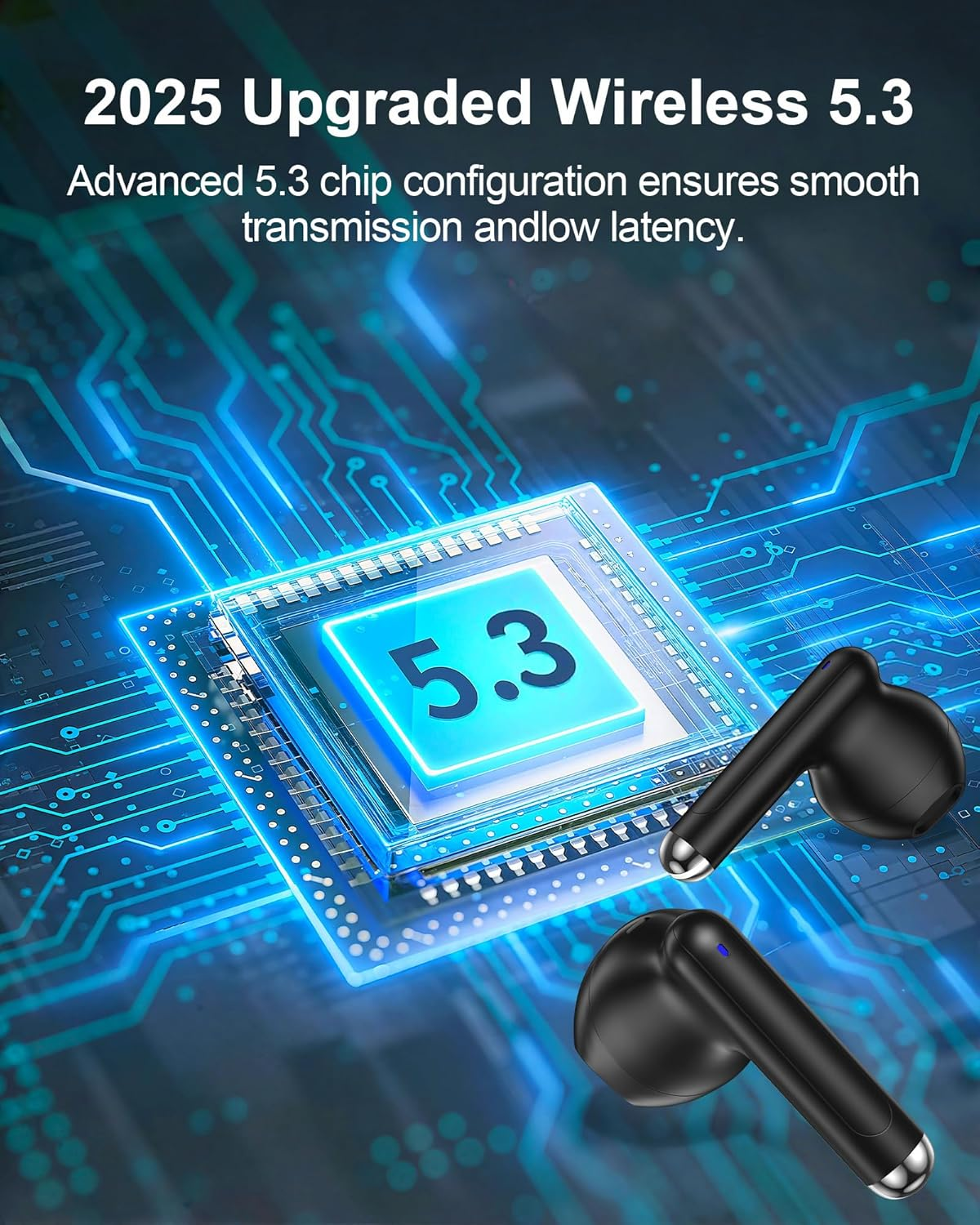 Wireless Earbuds,Bluetooth 5.3 Headphones Deep Bass Ear Buds for Samsung Galaxy S25 Edge Ultra Z Flip Fold 7 S24 S23 S22 S21 A16 A15 A14 A53,Noise Cancelling Mic In-Ear Earphones for Iphone Android