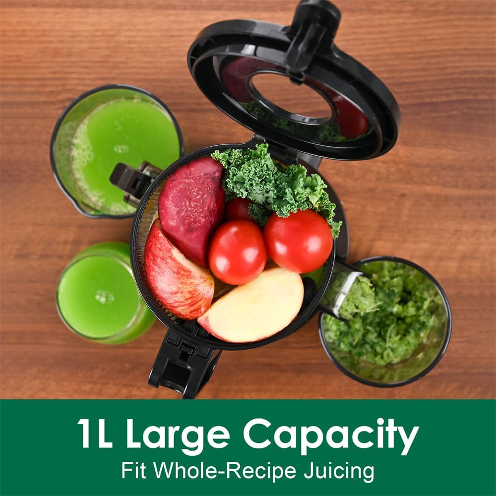 Fretta Cold Press Juicer Machine for Whole Fruits and Vegetables,Masticating Slow Juicer with 1L Large Capacity and 108Mm Wide Feeding Chute,Tritan Bpa-Free,Reverse Function,200W,Easy to Clean,Black - Grey image number 3