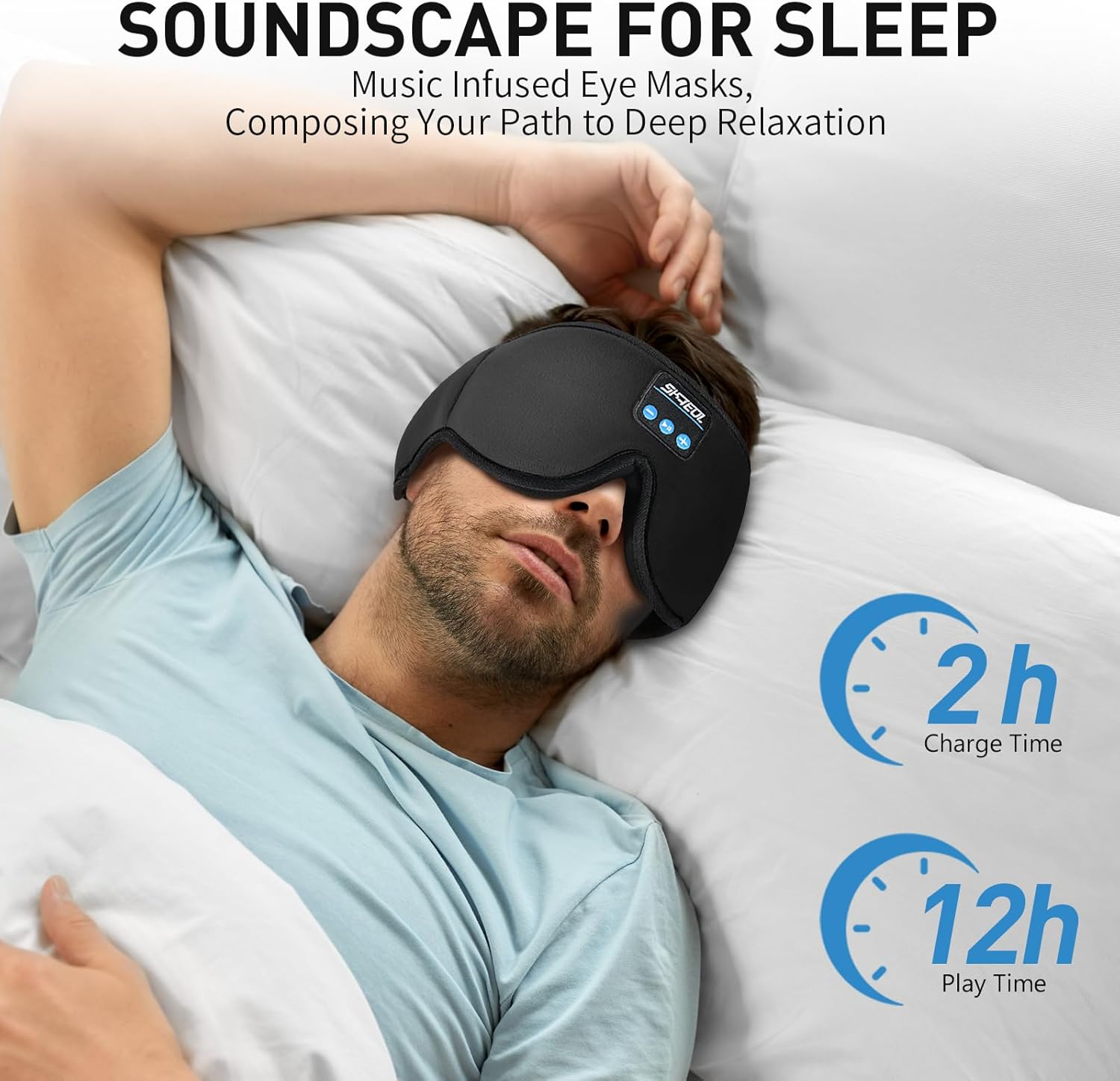 Sleep Headphones Mask, Music Eye Mask with Microphone Built-In HD Speakers, 3D Wireless Music Sleeping Headphones Sleep Eye Mask for Men Women, Zero Eye Pressure 3D Soft Eye Shade Cover for Travel (Black) - Grey image number 4