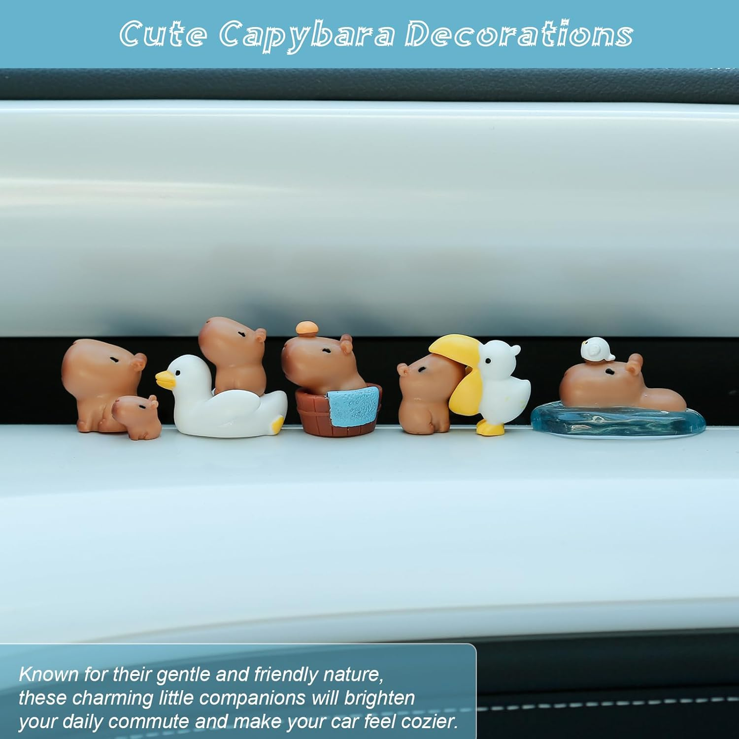 YGMONER 9 Pcs Mini Capybara Car Dashboard Figurine Decoration Cute Car Interior Ornaments, CDD439