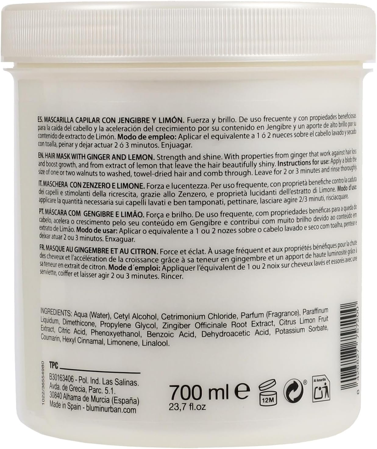 Blumin Urban Ginger and Lemon Hair Mask 700Ml image number 1