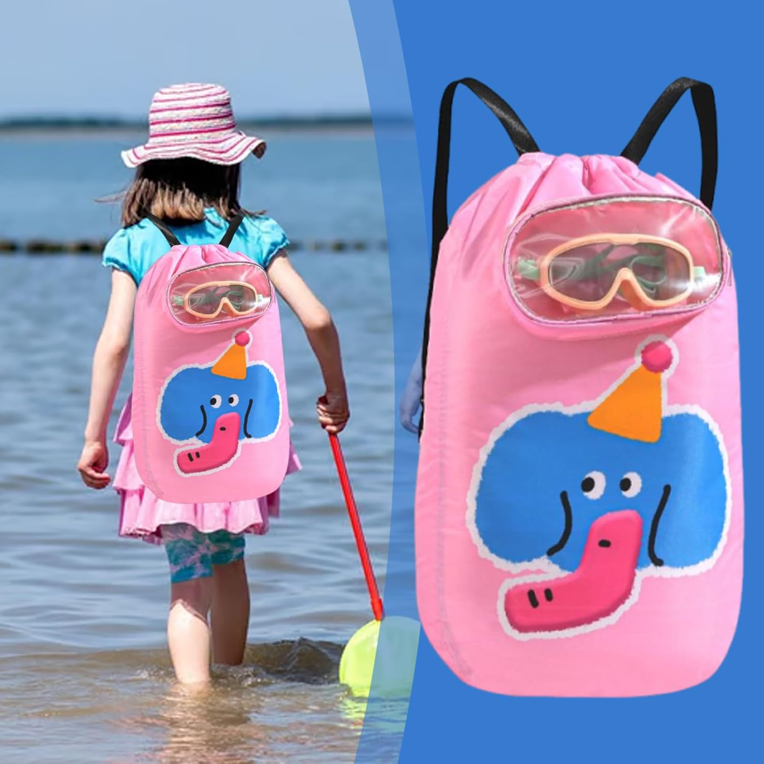 Rronnoy Kids Swim Bag - Drawstring Backpack Swimming Bag - Sandproof Large Capacity, Lightweight Travel Accessories for Sports Gym Camping Summer Vacation