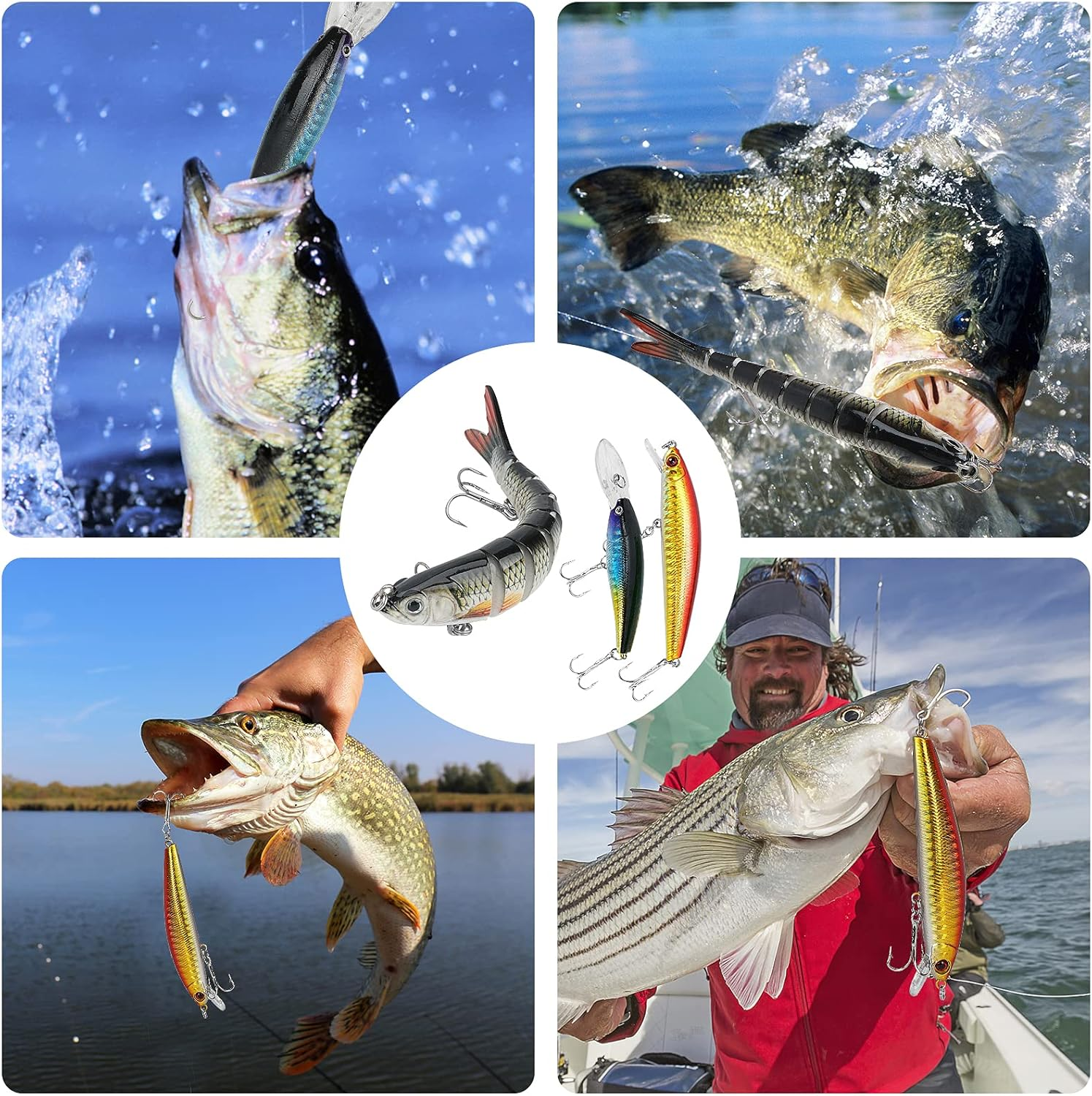 Fishing Lures Tackle Box Bass Fishing Kit Including Animated Lure,Crankbaits,Spinnerbaits,Soft Plastic Worms, Jigs,Topwater Lures,Hooks,Saltwater & Freshwater Fishing Gear Kit for Bass,Trout, Salmon. - 253Pcs Fishing Tackle Box image number 4
