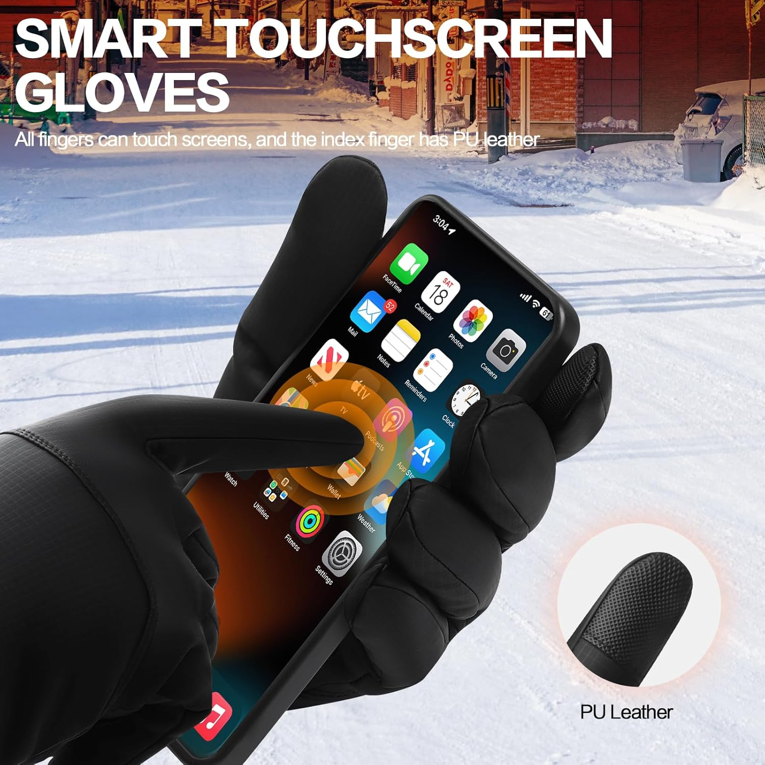 FEWTUR Winter Gloves for Men Women Running - Thermal Gloves Waterproof Touch Screen Fingers for Snow Ski Bike Cycling (Jet Black) image number 6