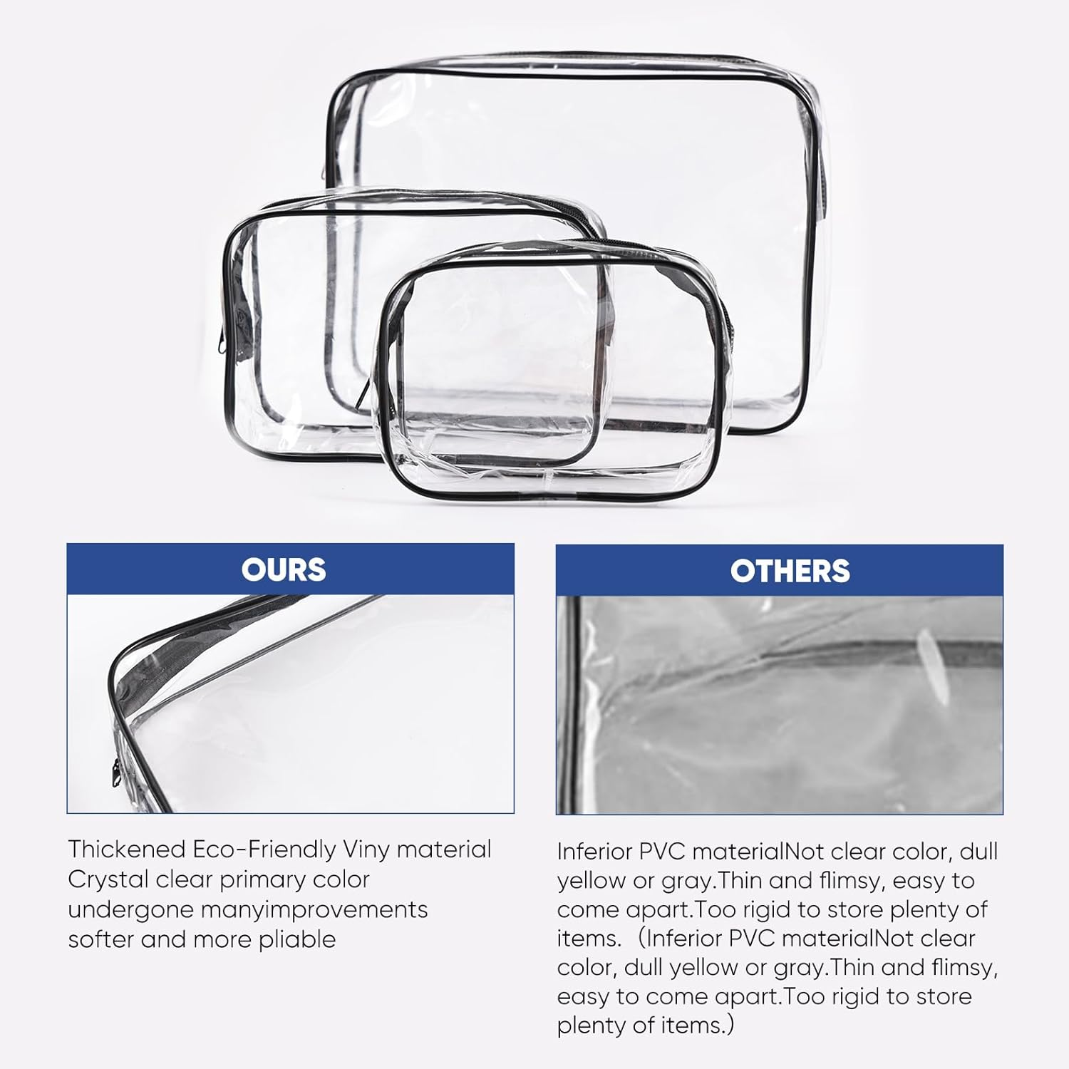 4 Pcs Large Clear Makeup Cosmetic Toiletry Organizer Bag,Clear Makeup Bags DIY Clear Cosmetic Bags Transparent PVC Waterproof Snack Bag Travel Clear Toiletry Bag for Women - 6 Pack image number 4