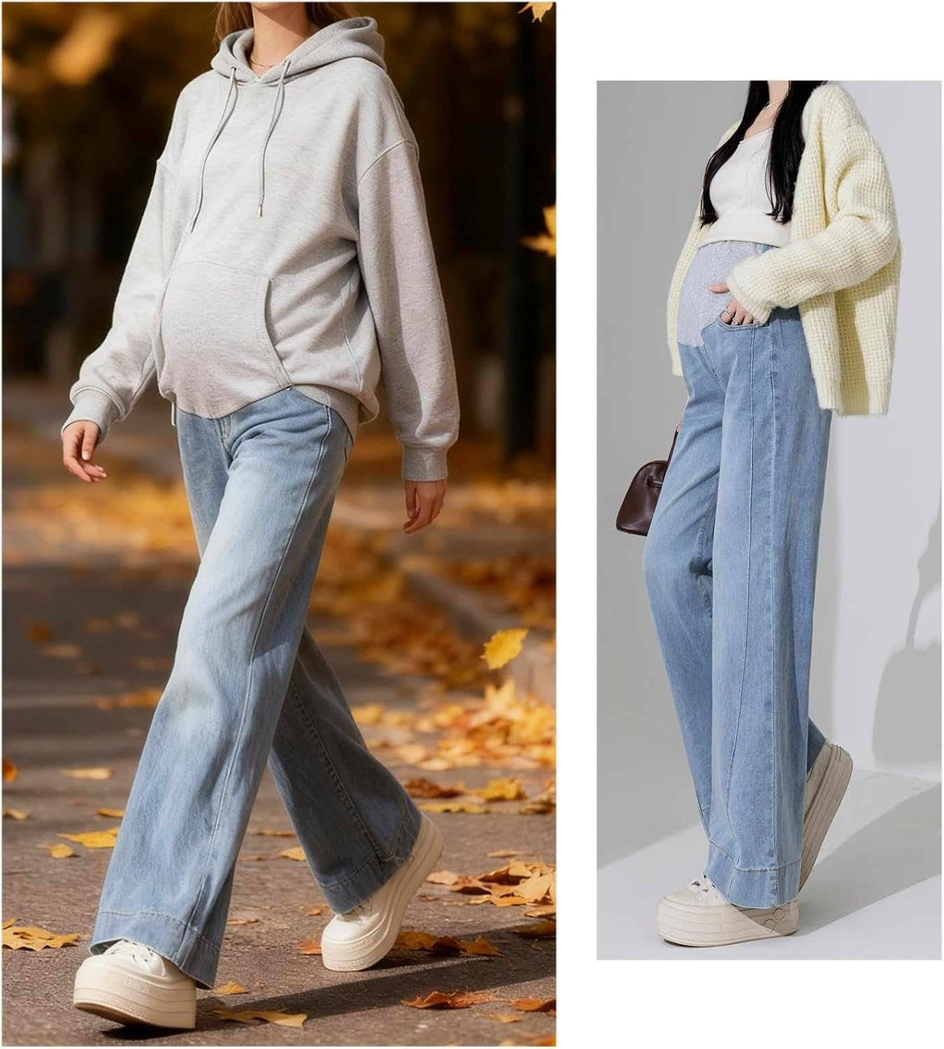 Pregnant Jeans Trousers Women'S Adjustable Waistband Wide Bootcut/Flare Stretch Denim Lounge Trousers with Pockets for Small Women up to 170 Cm image number 3