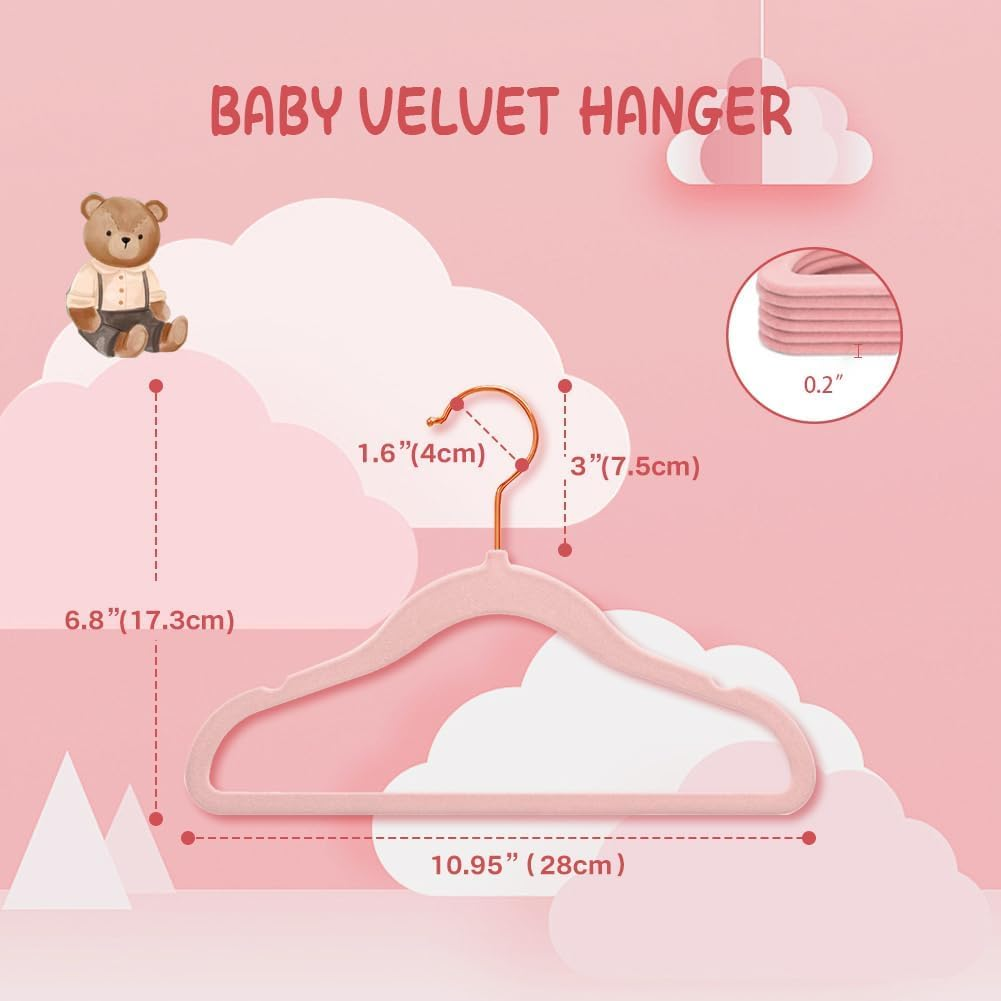 Velvet Hangers, 32 Pack Clothes Hangers Non-Slip Hangers for Infant/Toddler Pink (Gold Hook) image number 4