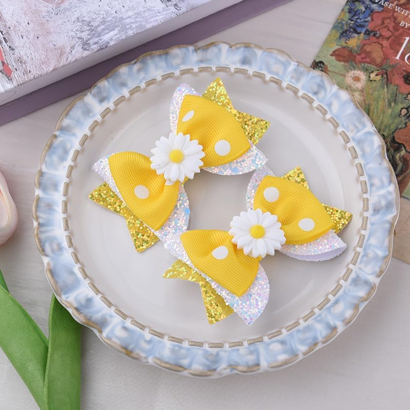 Daisy Bows for Girls Flower Hair Bow Clip Yellow Hair Accessories for Flower Girl Sweet Hairpin Daisy Lover Barrettes for Teens Alligator Clips - Daisy image number 2