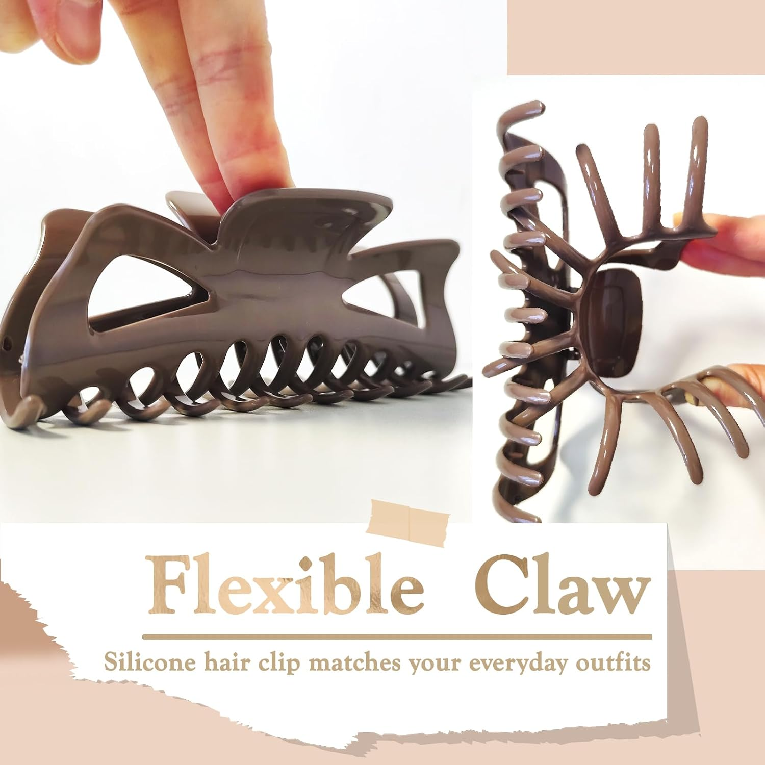 5.5&rdquo; Large Mello Claw Clips for Long Thick Hair, Silicone Flexible Hair Clips for Women, Soft Jaw Clips (Latte-4Pcs)