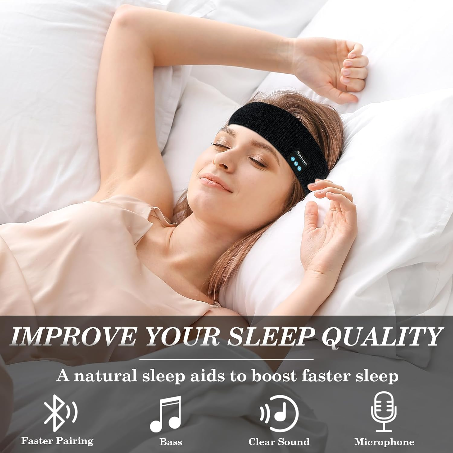 Bluetooth Kopfh&ouml;rer Stirnband, Schlafkopfh&ouml;rer Sport Mit 6-10 Std Spielzeit, Atmungsaktives Schwei&szlig;absorbierendes, Seitlichen Reglern Kopfh&ouml;rer Laufen Yoga M&auml;nner Frauen, Hifi Stereo Tech image number 2