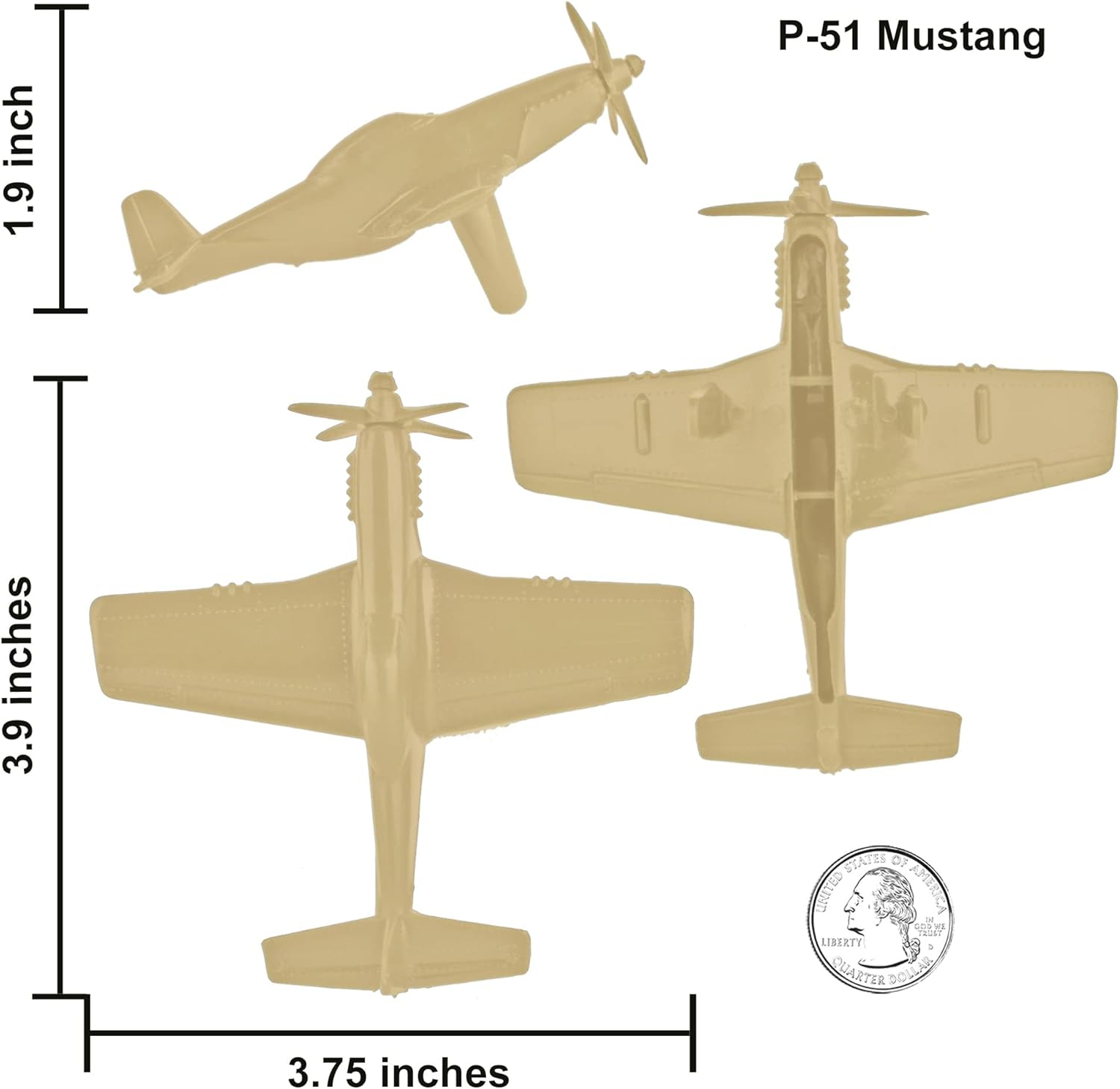 Tim Mee Toy Timmee WW2 Fighter Ace Planes - Tan 9Pc Plastic Army Men Airplanes USA Made 67727 - Gray image number 3