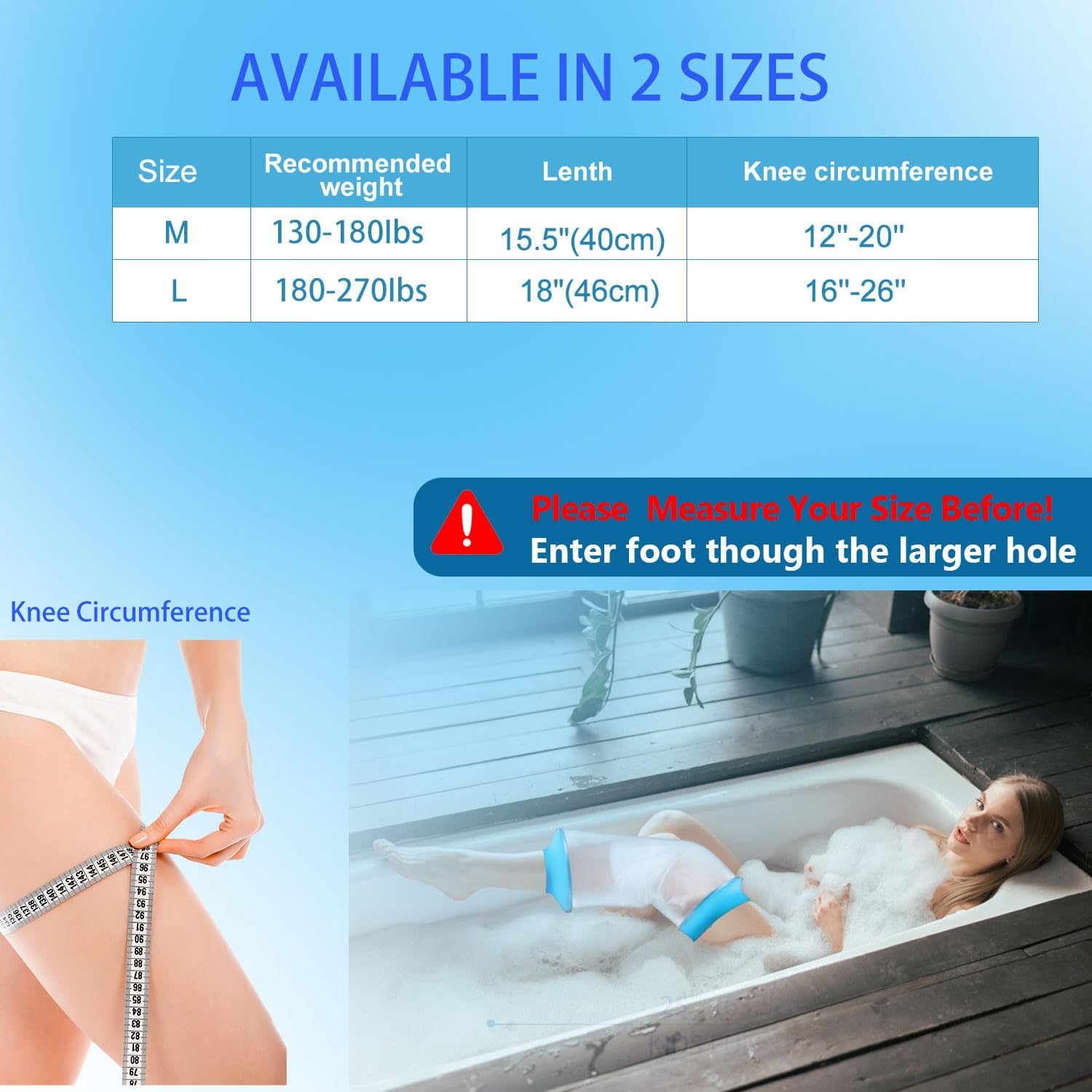 Waterproof Knee Cast Cover for Shower, Watertight Cast Bag, Reusable, Shower Protector for Knee Replacement Surgery, Wound, Burns (M) image number 1