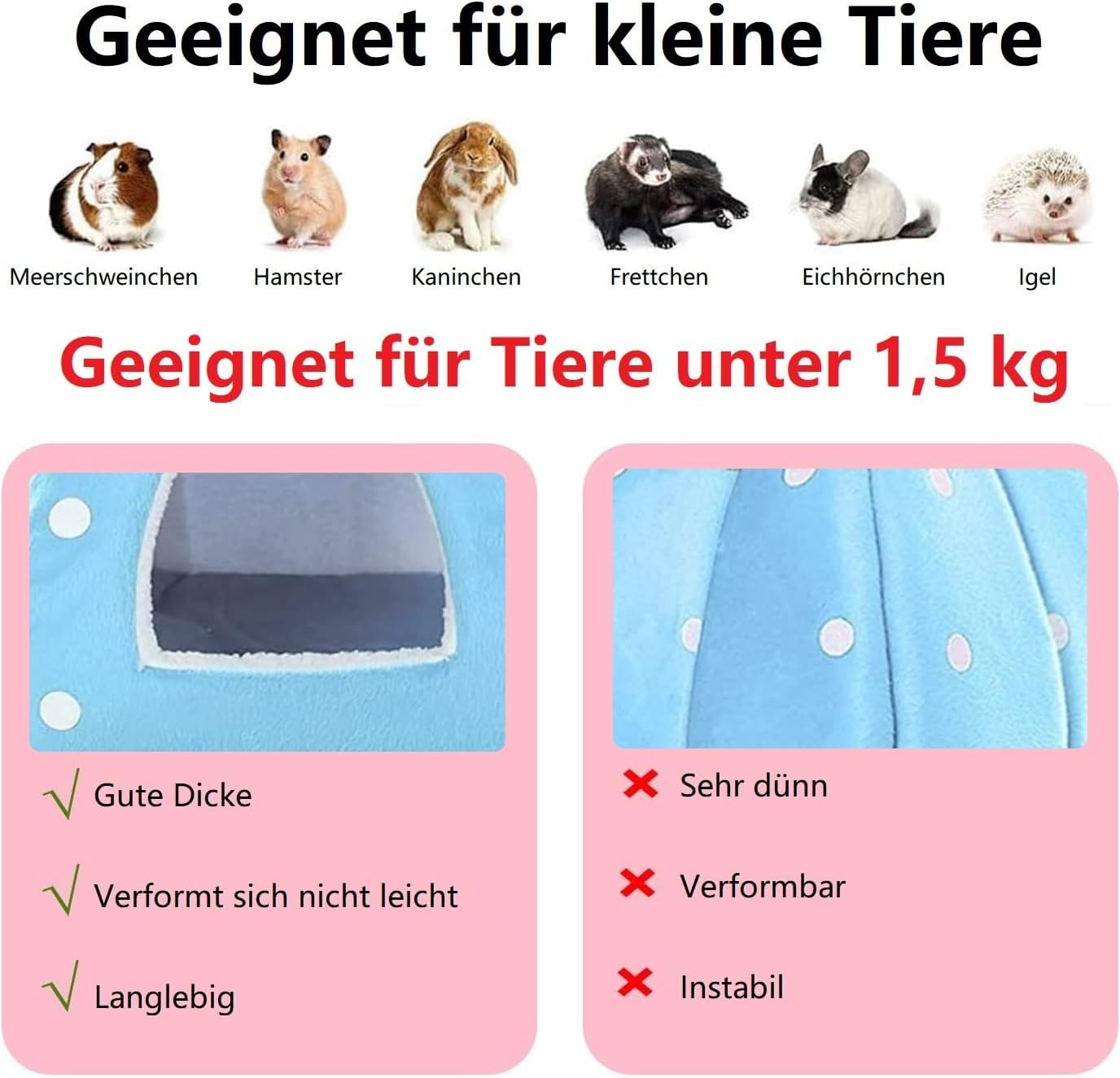 KOMUNJ Small Animal Winter House, Multifunctional Warm Bed, Strawberry Design, Soft Pet Sleeping Bag, Dog Kennel, Cat Cave, Dog, Cat House, Sleeping Bag with Removable Mat (S, Blue)