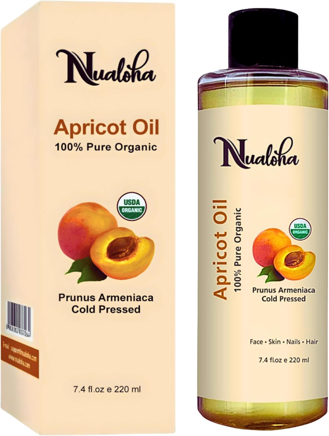 Nualoha Apricot Kernel Oil 220 ML, Pure Cold Pressed Apricot Carrier Oil for Face, Skin, Hair, Body image number 4