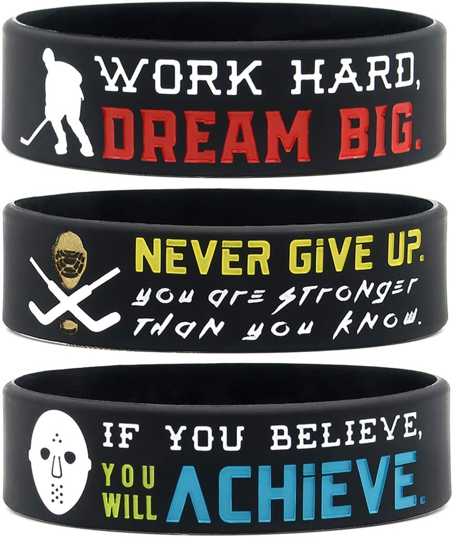 (12-Pack) Hockey Wristbands with Motivational Quotes - Wholesale Bulk Hockey Bracelets for Theme Party Favors Supplies Gifts - Unisex for Boys, Girls, Men, Women image number 3