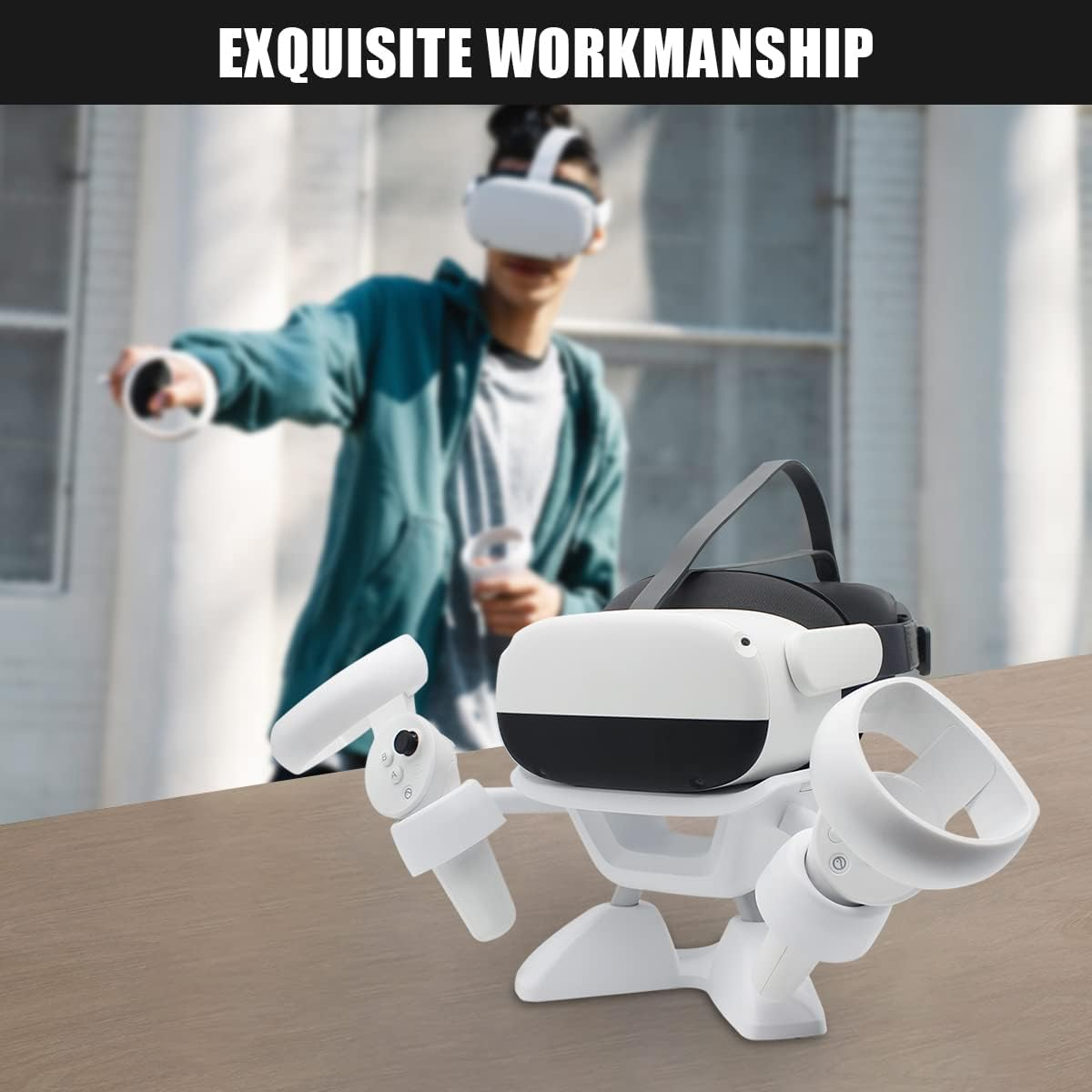 Qutumill VR Stand, Virtual Reality Headset Stand Display Holder Storage for Oculus Quest 3/3S, Quest2, Quest, Rift, Rift S, Valve Index Headsets & Touch