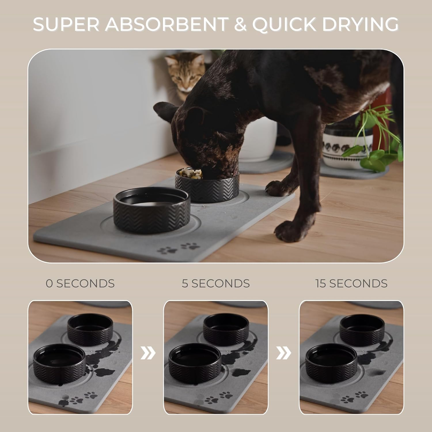 Natureva Home - Stone Pet Food Mat | Super Absorbent, Quick Drying | Diatomite Bowl Feeding Mats for Dog and Cat | Made of Natural Diatomaceous Earth | Absorbing Water Instantly | Colour Graphite image number 2