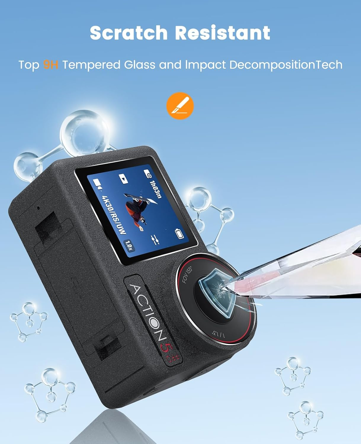 Yeavoic Screen Protector for DJI OSMO Action 5 Pro, Tempered Screen Protector, Pack of 2, Camera Accessories for DJI OSMO Action 5 Pro Film, 9H Hardness, Glass, Scratch-Resistant