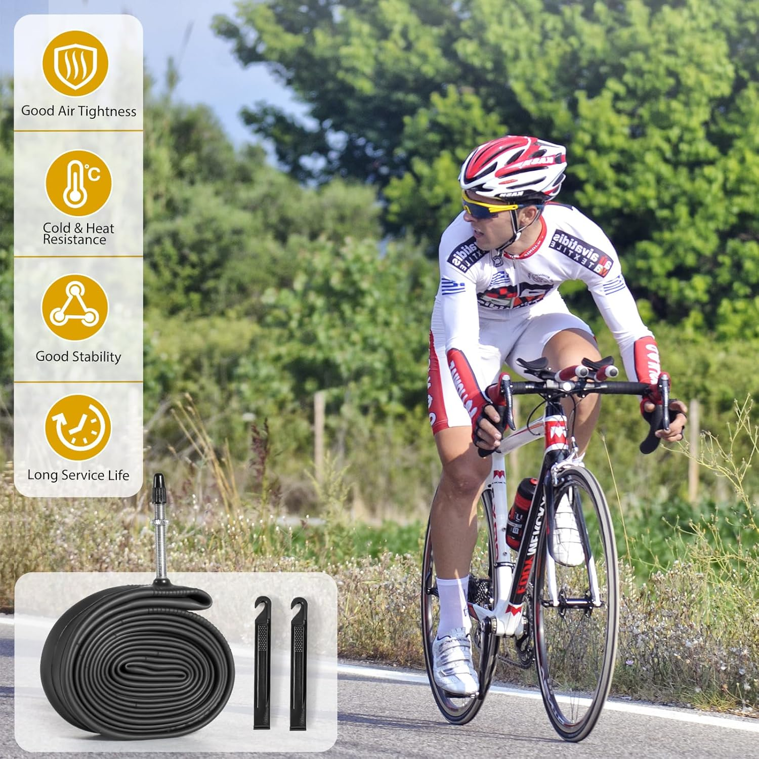 2 Pack 700 X 28-32C Road Bike Tubes Fv60Mm Presta Valve, Butyl Rubber Bicycle Inner Tube with 2 Tire Levers for Mountain MTB Bike image number 1