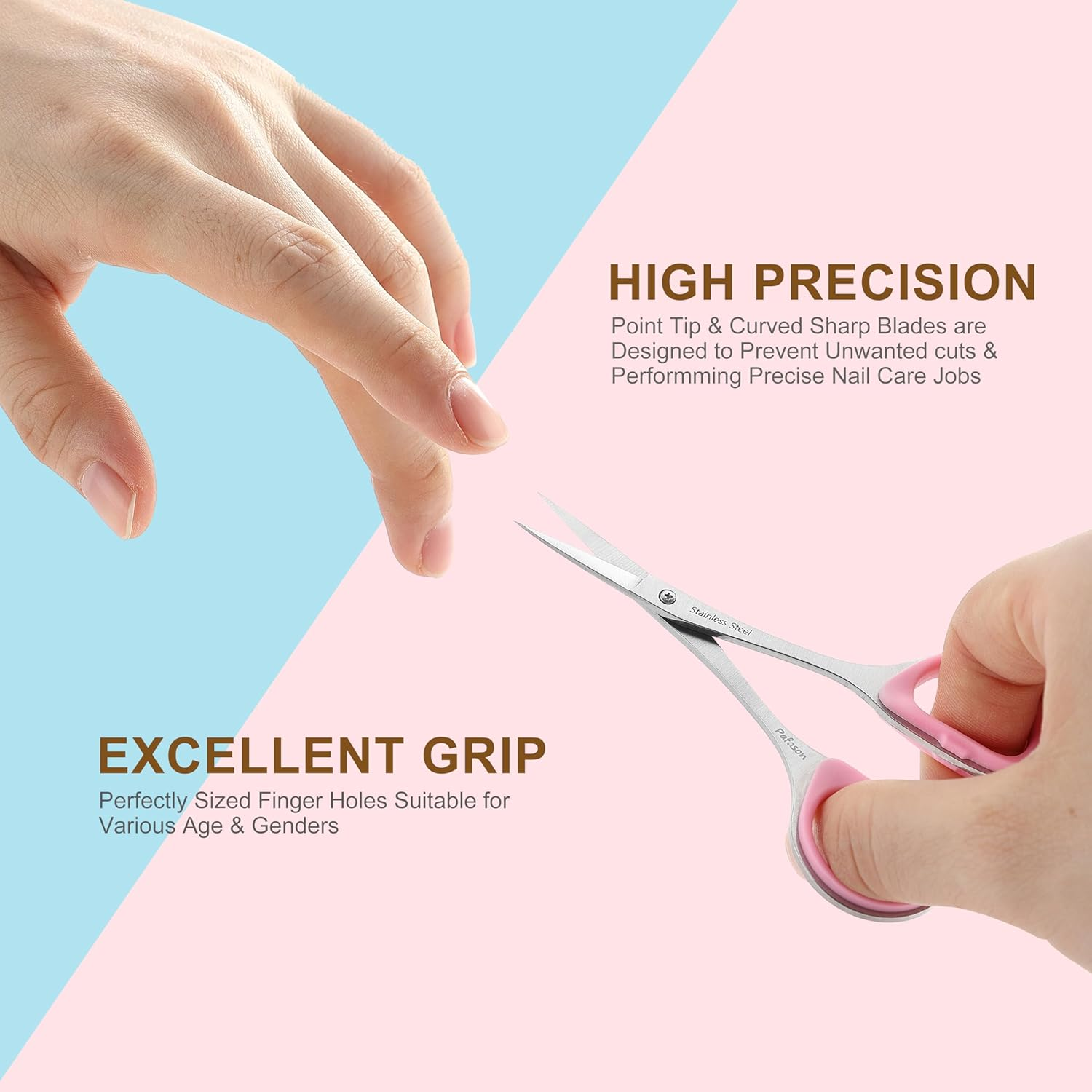 PAFASON High Precision Cuticle Scissor Set, 2 PC Multi-Purpose Curved and Straight Manicure Pedicure Beauty Grooming Tool for Nail Dry Skin,Stainless Steel, Premium Leather Cases image number 4