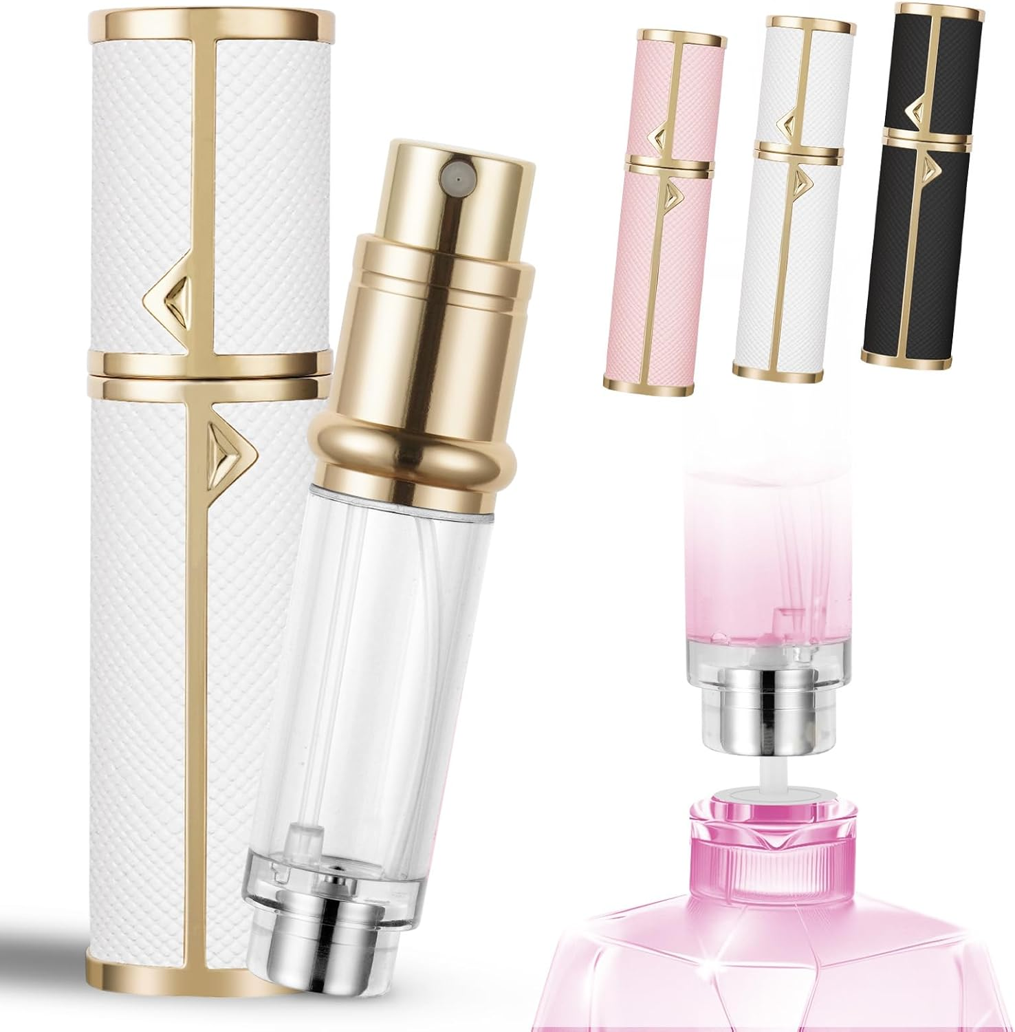 LOPHE Perfume Travel Bottle, 5ML Luxurious Perfume Atomiser Refillable, Leather Perfume Spray Bottle, Easy to Refill Perfume Atomiser for Women Men, B (White) - 3*10Ml-Gradient Blue image number 6