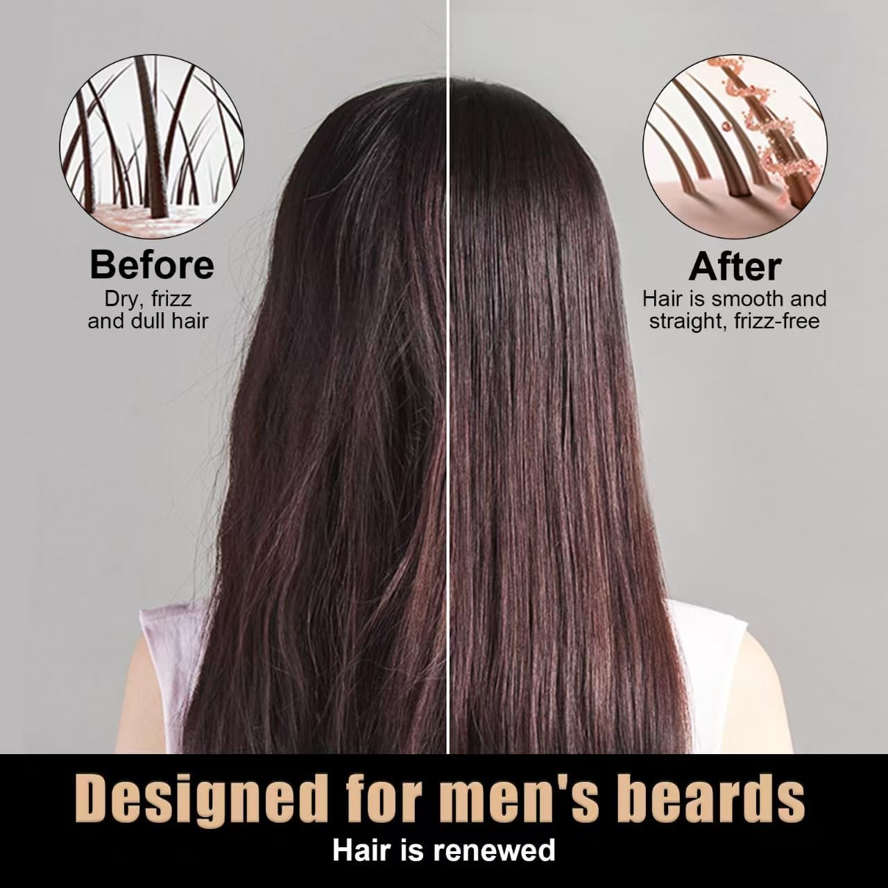 Hair Straightener Brush, Hair Iron with Built-In Comb,Wireless Heated Beard Straightener Comb with Ionic Technology, 3 Temperature Settings, Anti-Scald, Portable for Home Travel,Hair Straightener That Reduces Styling Time (Black Gold) image number 2