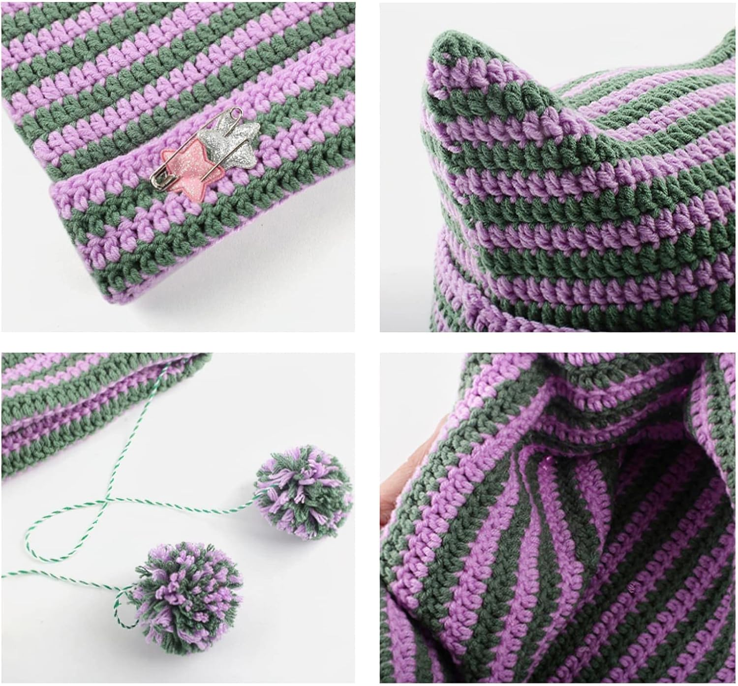 Y2K Beanies Vintage Grunge Crochet Hats for Women Kawaii Cute Fox Cat Knitted Hat Y2K Accessories for Teen Girls - Khaki image number 2