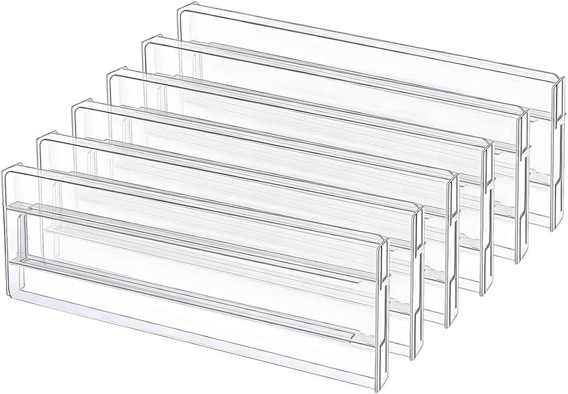 6 Pack Adjustable Clear Plastic Drawer Dividers, Expandable Drawer Organizers with Double-Sided Tape for Kitchen Utensils, Clothing, Wardrobe, Office Storage image number 2