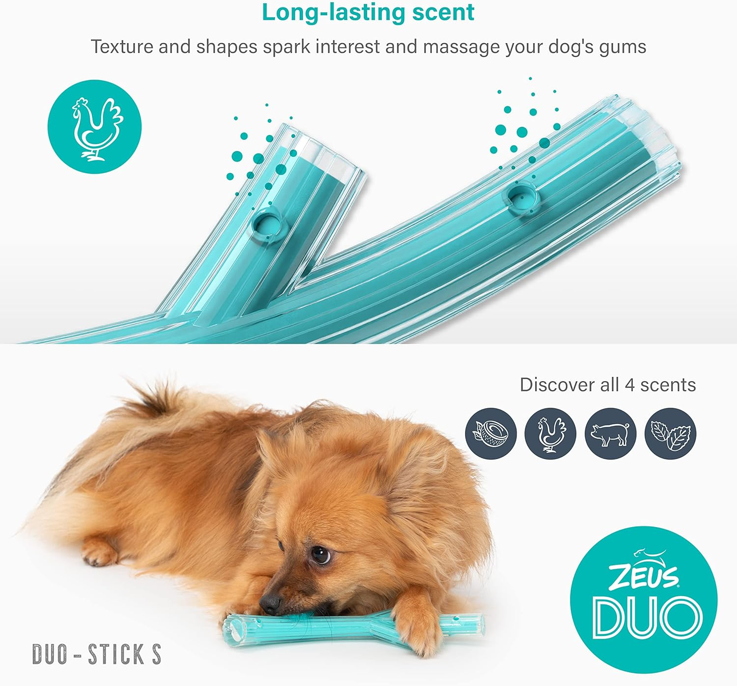 Zeus Duo Stick Strong Dog Chew Toy for Active Chewers, Long Lasting Chicken Scent, Turquoise (96271) - Light Green image number 2