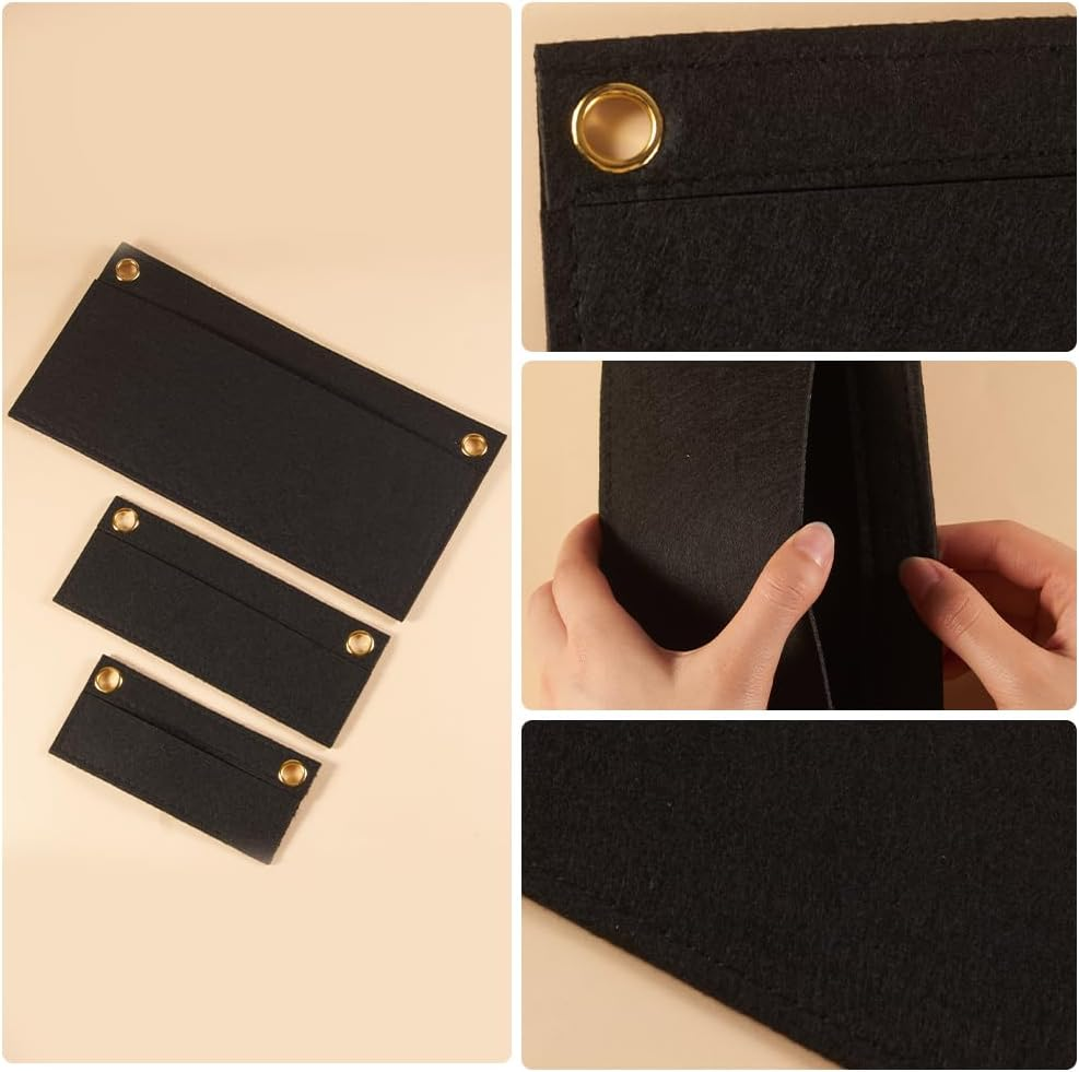 CREATCABIN 3Pcs Black Purse Felt Insert Organizer 3 Sizes Wool Tote Bag Organizer with Eyelet Bag Classic Inner Pocket Storage Multipurpose Handbag for Pochette Envelope Bag Travel Bag Cosmetic Bag image number 3