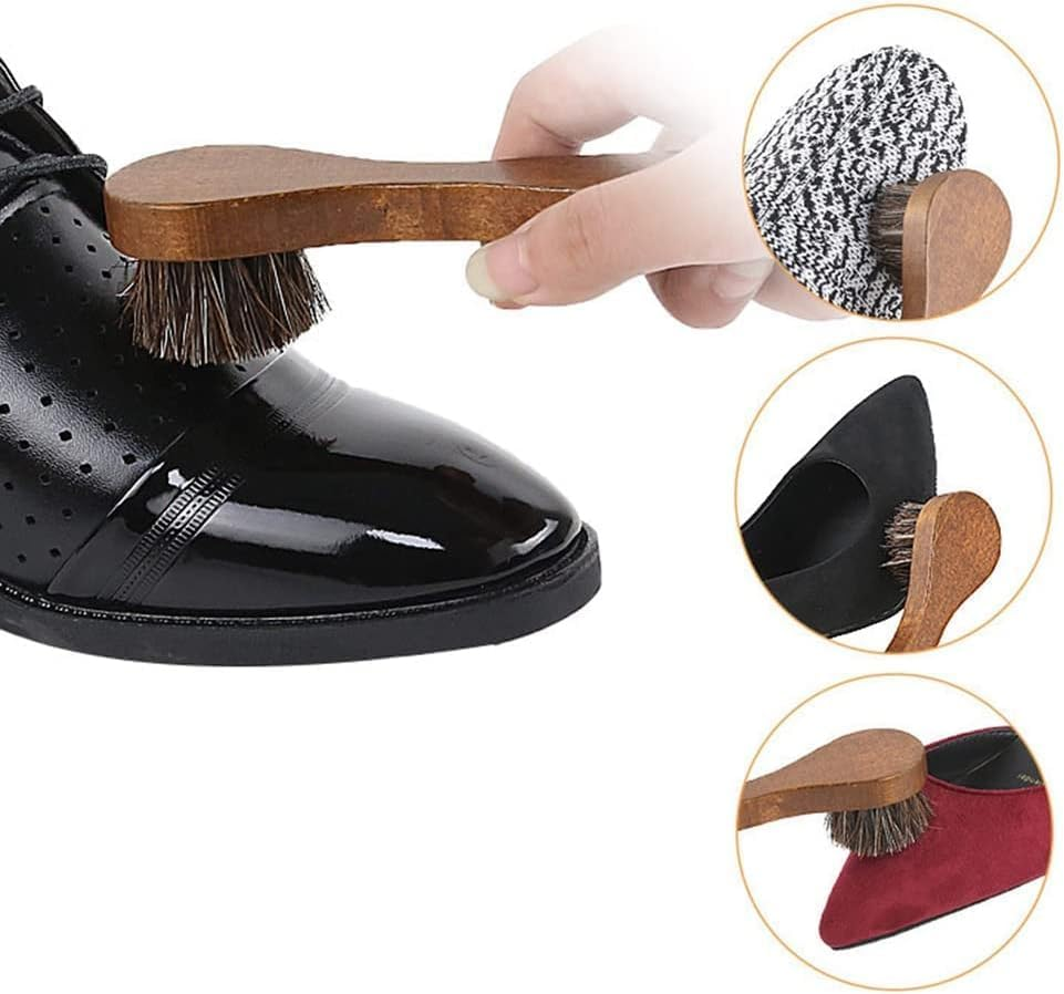 4 Pcs Horsehair Shine Brush Kit - Clean Polish Daubers Applicators, Leather Brush, Sofa 3 Pcs Dauber Applicator Brushes + 1Pc Shoes Cloth Glove Brown for Boots, Car Seats, Sofas, Bags image number 5