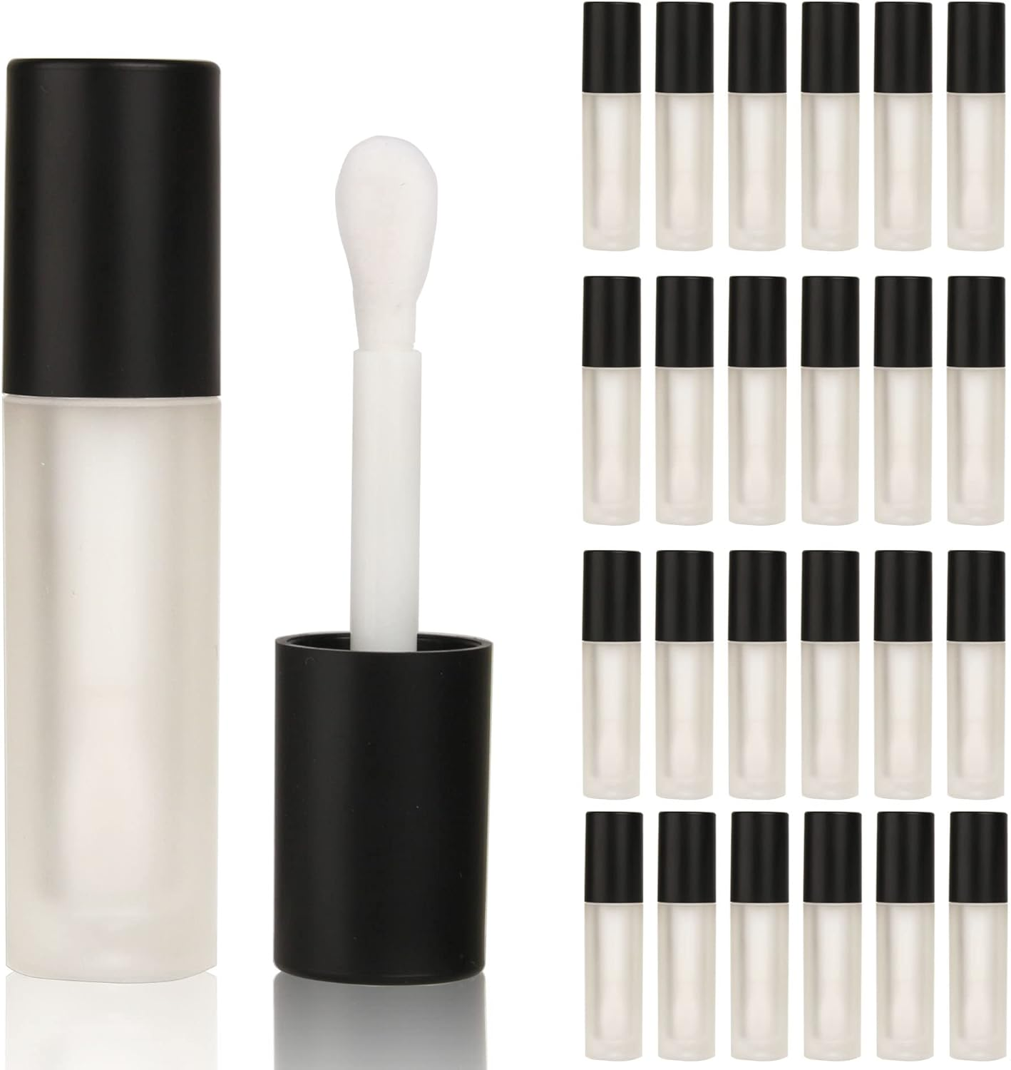 COSIDEA 24 Pcs Empty 5Ml Big Brush Frosted Lip Gloss Tube White round Lipgloss Tubes Container with Big Doe Foot Wand