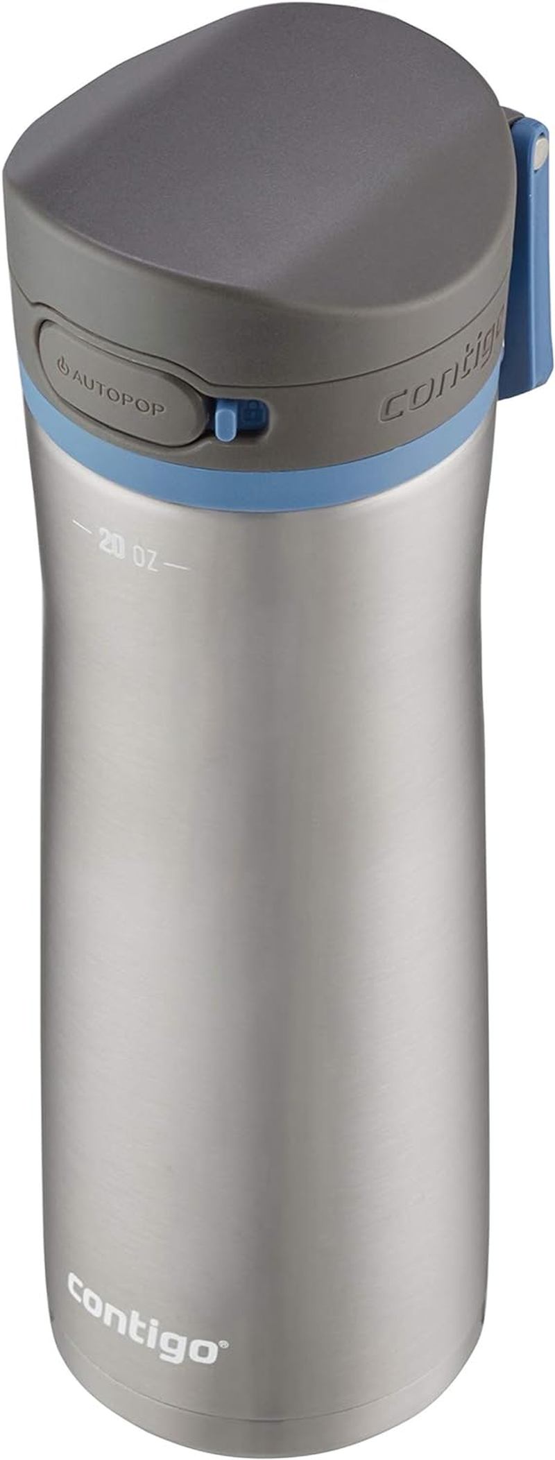 Contigo Jackson Chill Autopop Water Bottle 591Ml - Double-Walled Vacuum Insulated, One-Handed AUTOPOP&reg; Leak-Proof Lid with Protective Cover, Wide Mouthpiece, Secure Button Lock - Stainless Steel image number 6