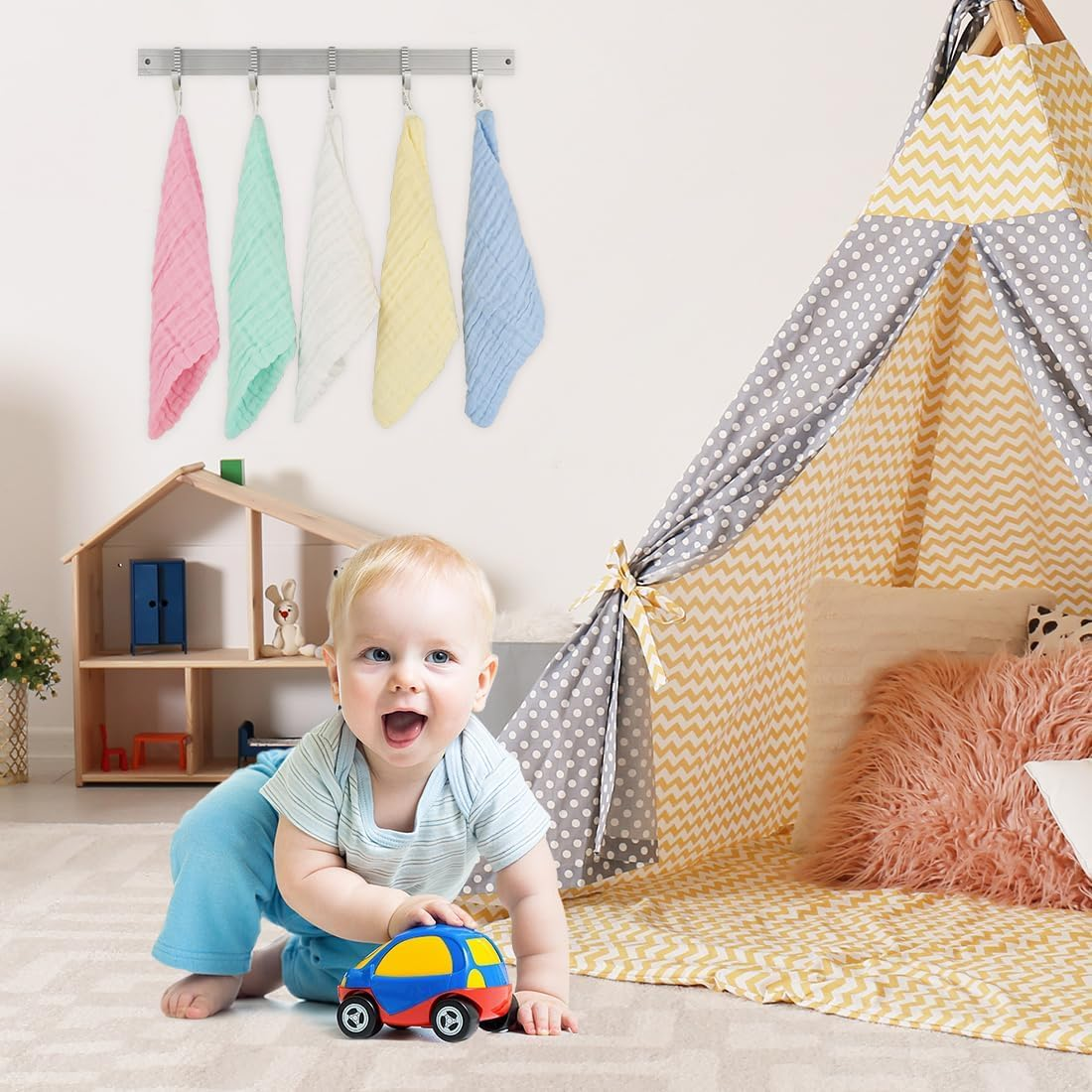 100% Cotton Baby Burp Cloths - 10Piece Soft Newborn Face Towel, Absorbent Bath Towel, Baby Wipes, Wearable Cotton Towel Drool Towel. Reusable Cotton Baby Burp Cloths image number 2