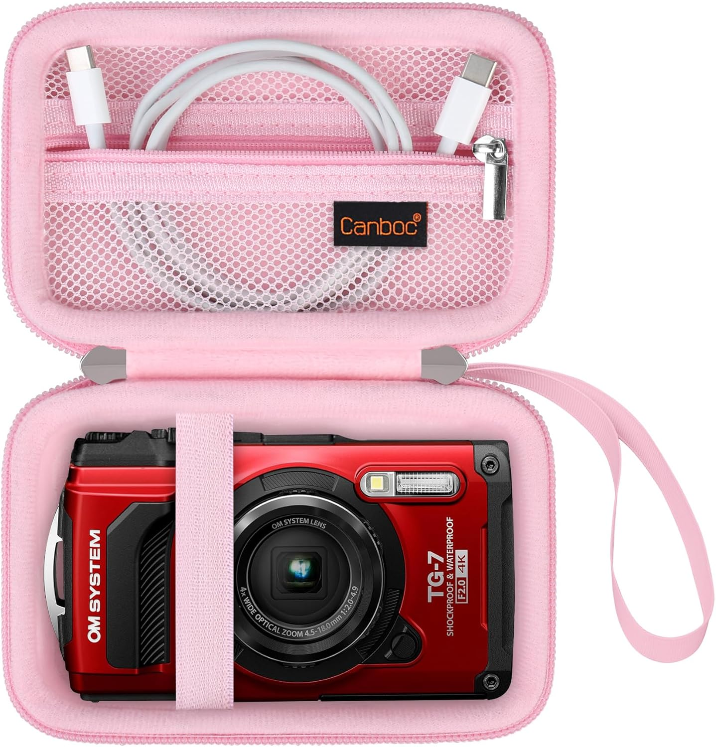 Canboc Carrying Case for OM System Tough TG-7/ OM System Olympus TG-6 Underwater Camera, Waterproof Camera Bag, Zipper Mesh Pocket Fits USB Cable, Batteries, Black(Case Only)