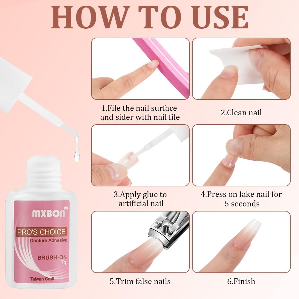 BUTBU Pack of 240 French False Nails, Glossy Gl&auml;nzend Ballerina Nails to Apply to French Nails, Reusable, Full Coverage for Women and Girls image number 6