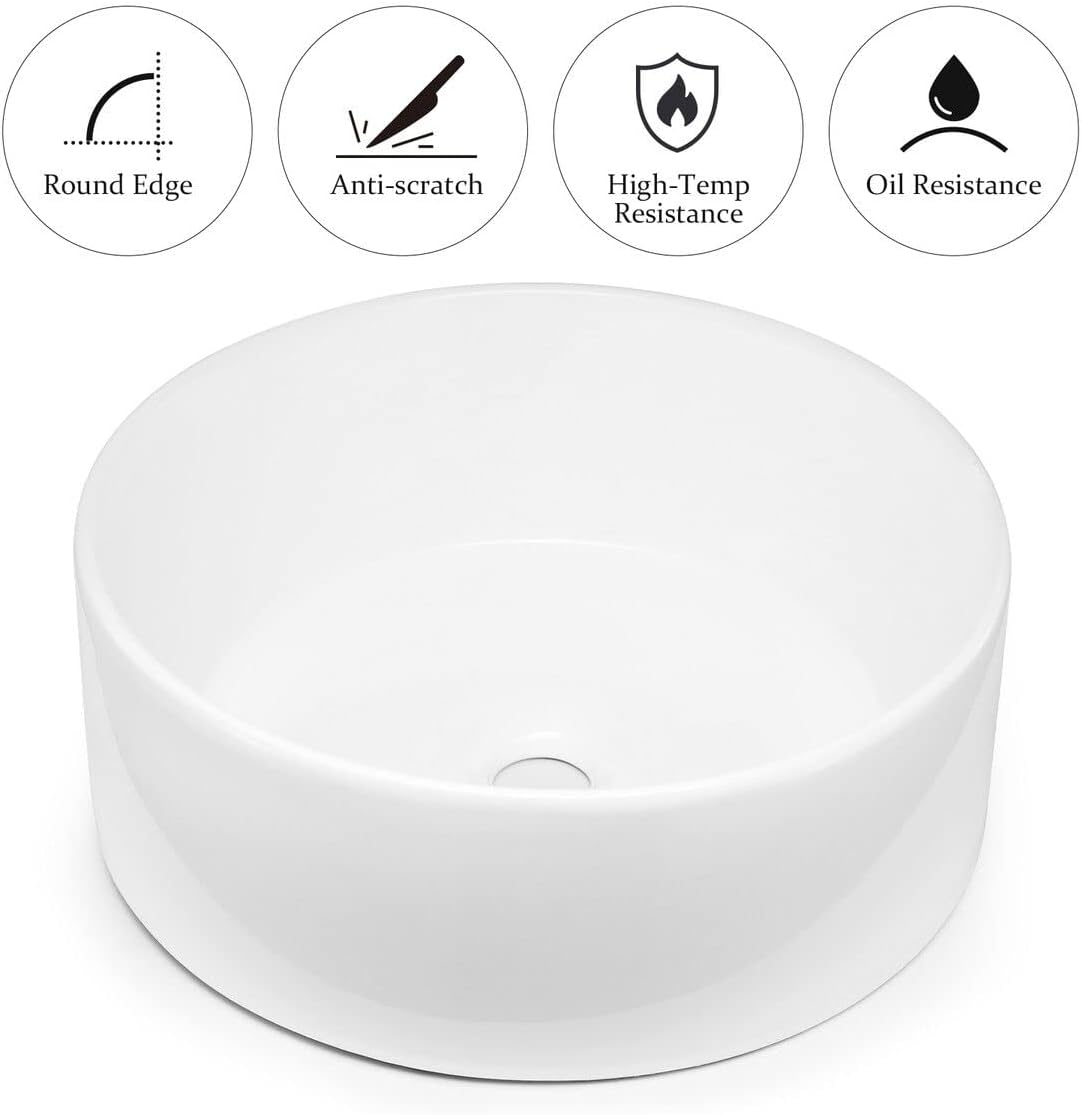 Luxsuite Bathroom Sink round Ceramic Basin Vessel Hand Wash Basin Vanity Washing Bowl above Counter Toilet Bath Countertop White image number 1