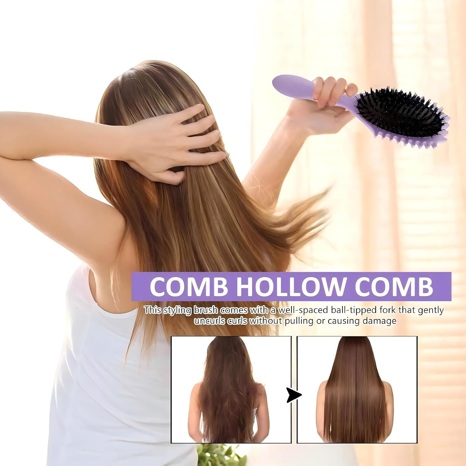 Curl Defining Brush, Hair Brush for Combing and Shaping Men'S and Women'S Curls to Reduce Pulling, Boar Bristle Styling Brush, Effortlessly Defined Curls, Waves & Coils, Reduces Frizz (Purple) - Purple image number 2