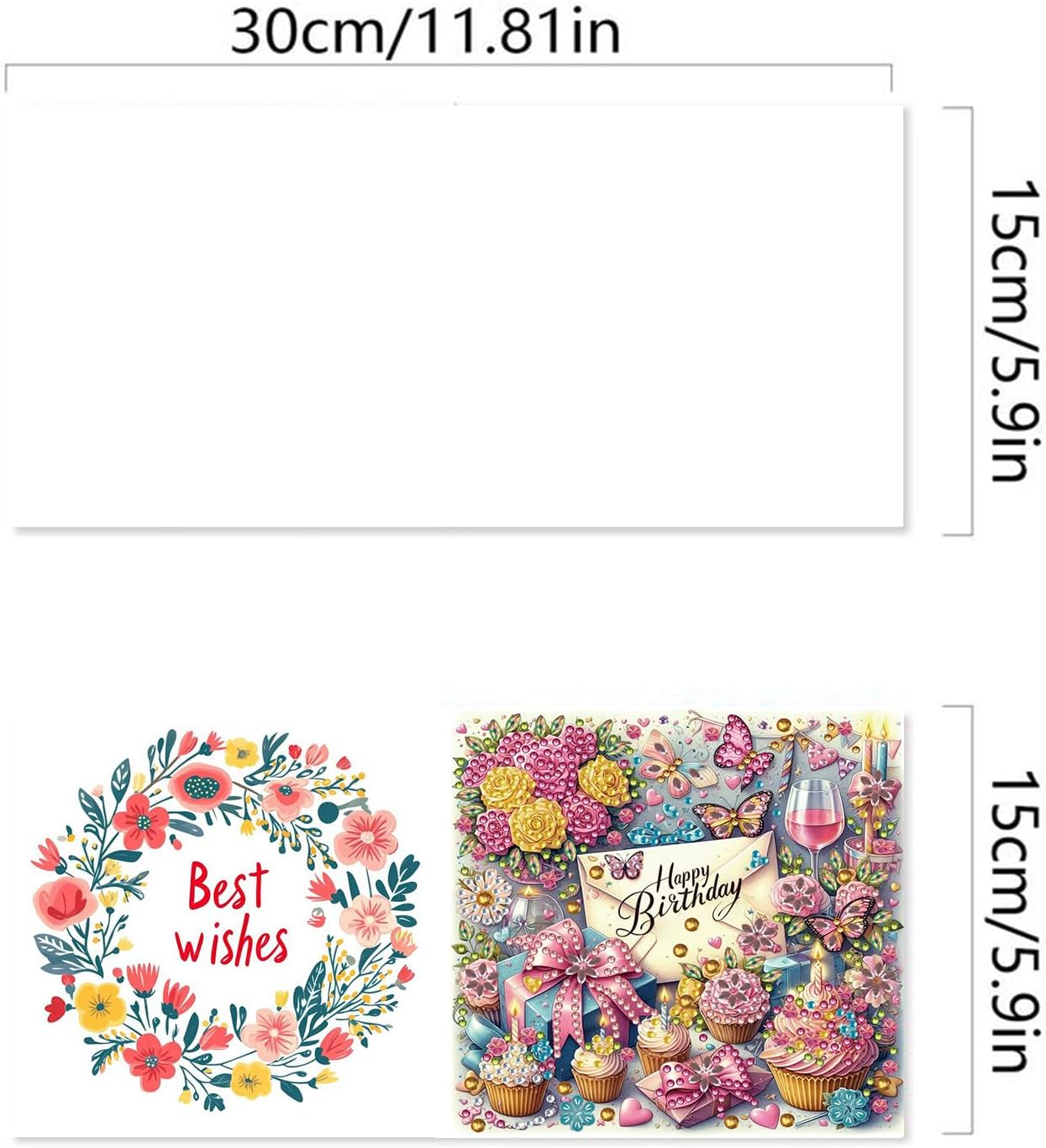 Awesocrafts 6Pcs Diamond Art Christmas Cards Kits Happy Birthday, Anniversary DIY Diamond Painting Cards Sets, 5D Crystal Art Card with Envelopes, Postcards for Handmade, Xmas 30 * 15Cm (Happy) - Flower image number 4