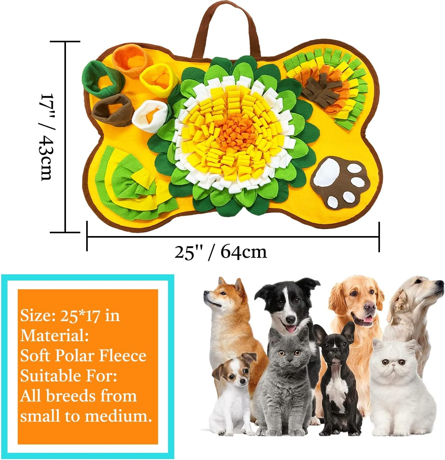 Snuffle Mat for Dogs, 25'' X 17'' Pet Snuffle Mat, Dog Feeding Mat, Sniff Mat Interactive Dog Puzzle Toys, Enrichment Nosework Feed Games for Slow Eating & Encourages Natural Foraging Skills image number 1