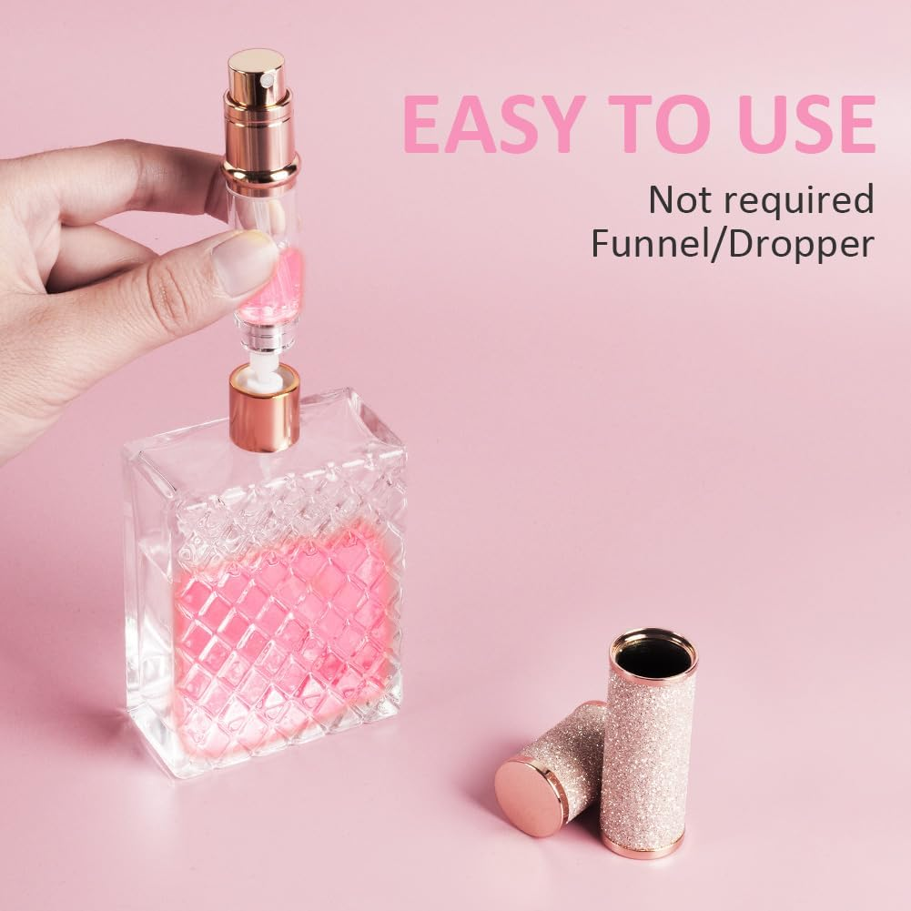 LOPHE Perfume Travel Bottle, 5ML Luxurious Perfume Atomiser Refillable, Shining Perfume Spray Bottle, Easy to Refill Perfume Atomiser for Women Men (Pink) image number 3