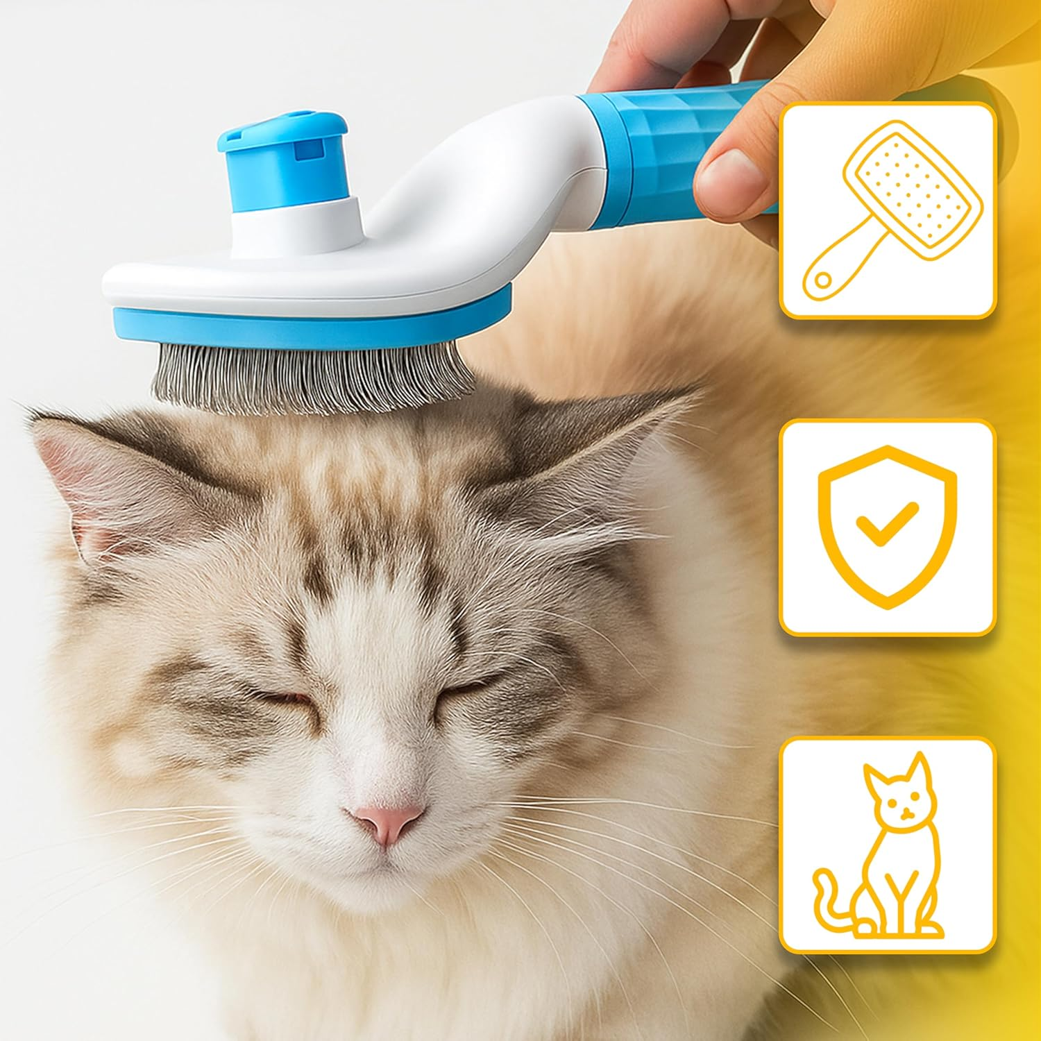 Retoo Dog Brush, Cat Brush, Self-Cleaning - Pet Hair Brush against Undercoat, Loose Hair & Tangles - Ergonomic Handle, Grooming Brush for Short & Long Hair, Gentle Massage image number 3